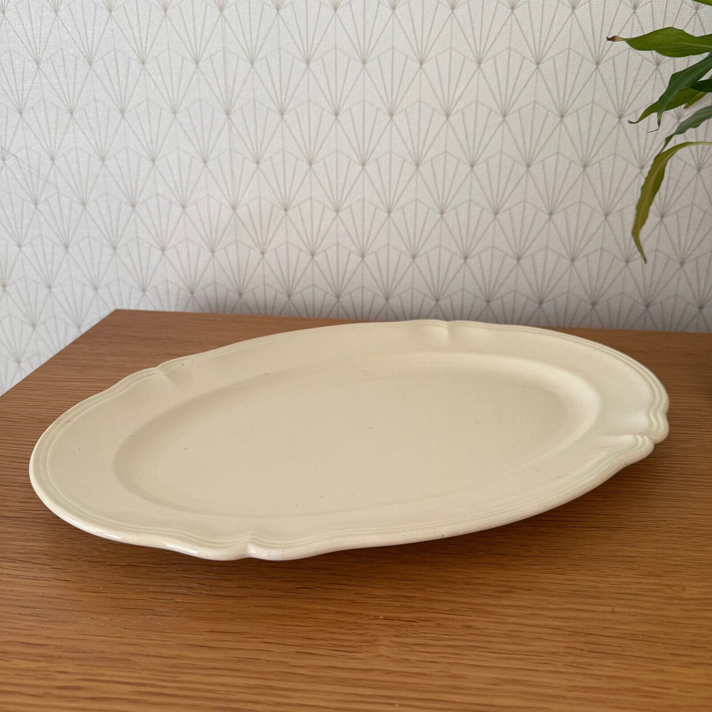 Vintage French Beige Sarreguemines Diggoin 16"  Oval Tray Serving Dish 09022524 - Fleamarketfrance