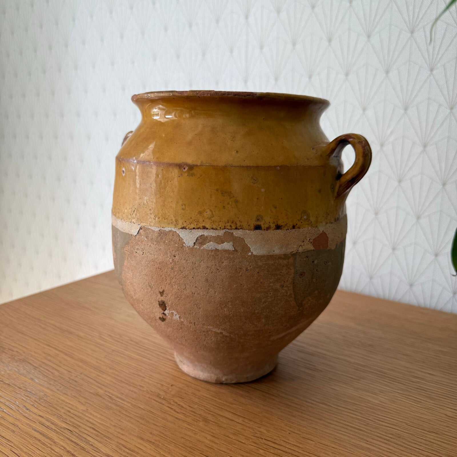 Antique French Confit Pot Terra Cotta Pottery Glazed Jar 9" 1101251 Unmarked