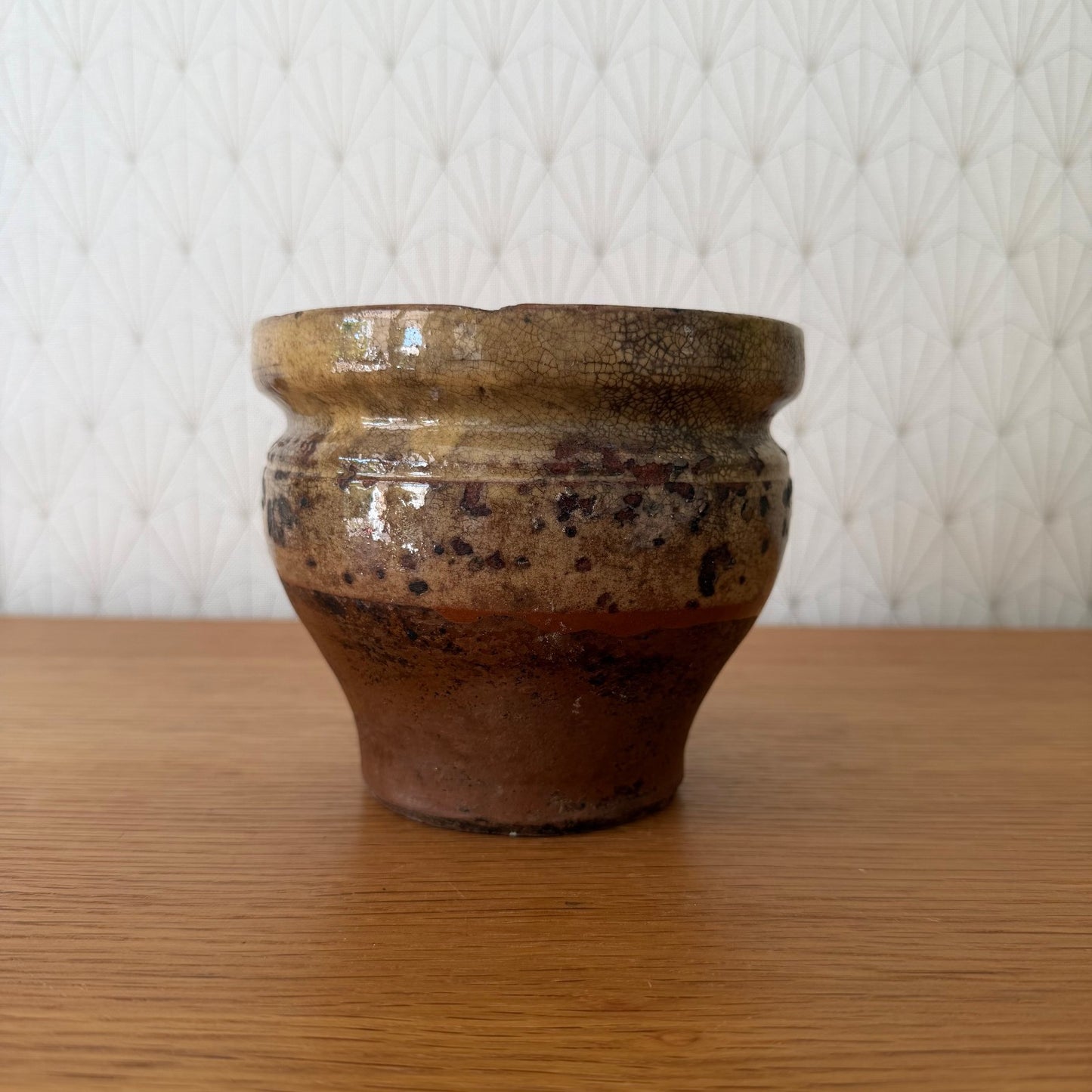 French Confit Pot Antique Glazed Terracotta Yellow Mustard 5.5" 2805268 Unmarked