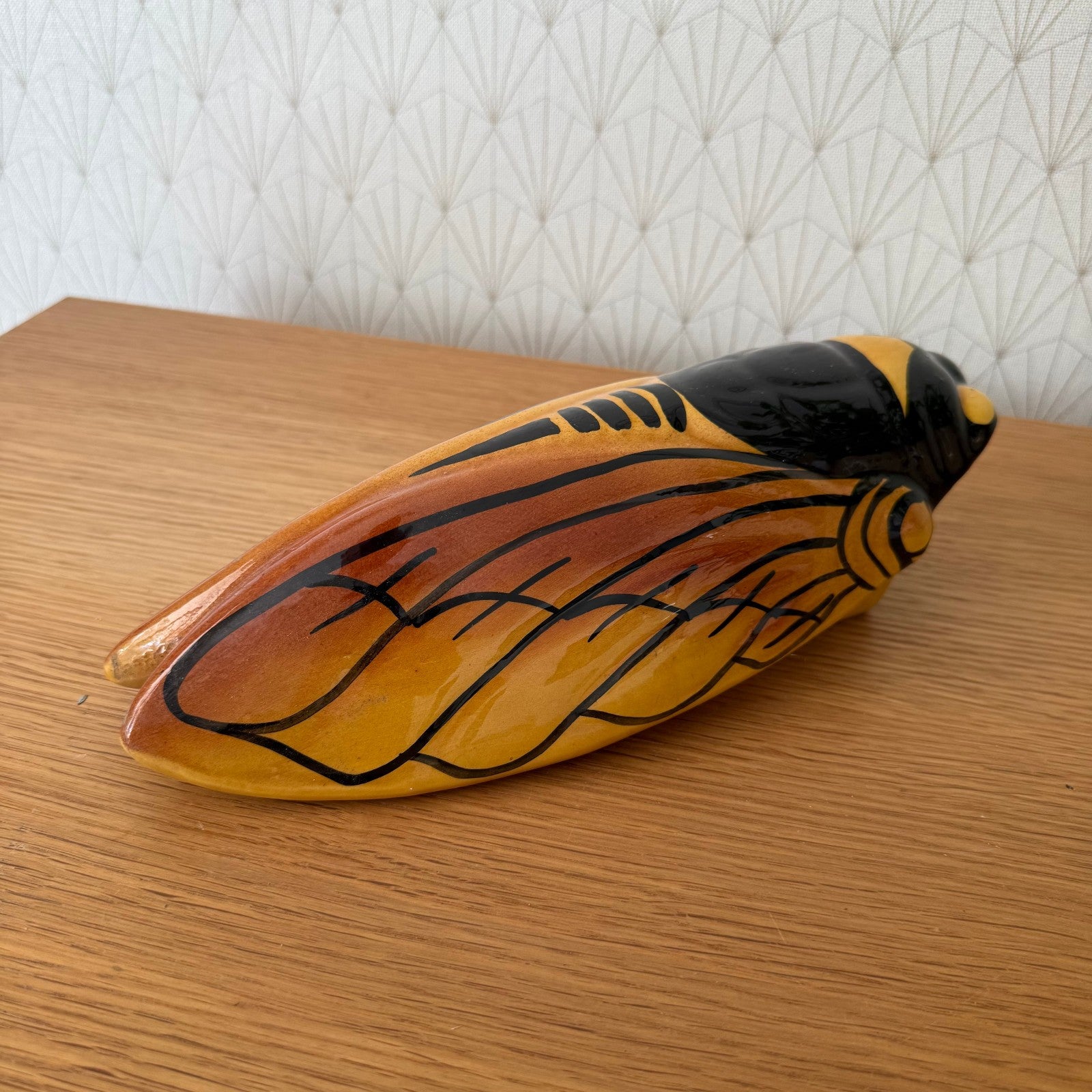 Vintage French MAJOLICA CICADA WALL POCKET VASE Provence BIG 02112510 Unmarked