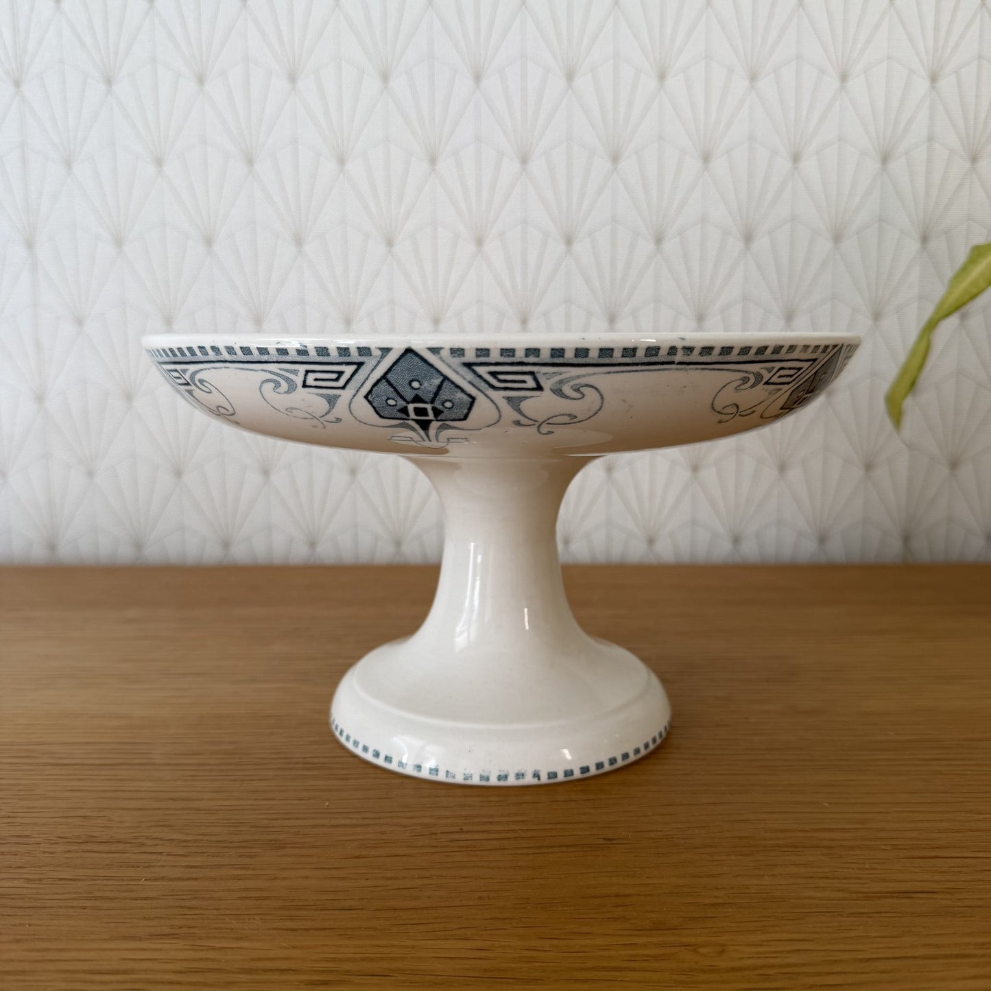 French Antique Sarreguemines Compote Pedestal Bowl Blue White 14072611 Fleamarketfrance