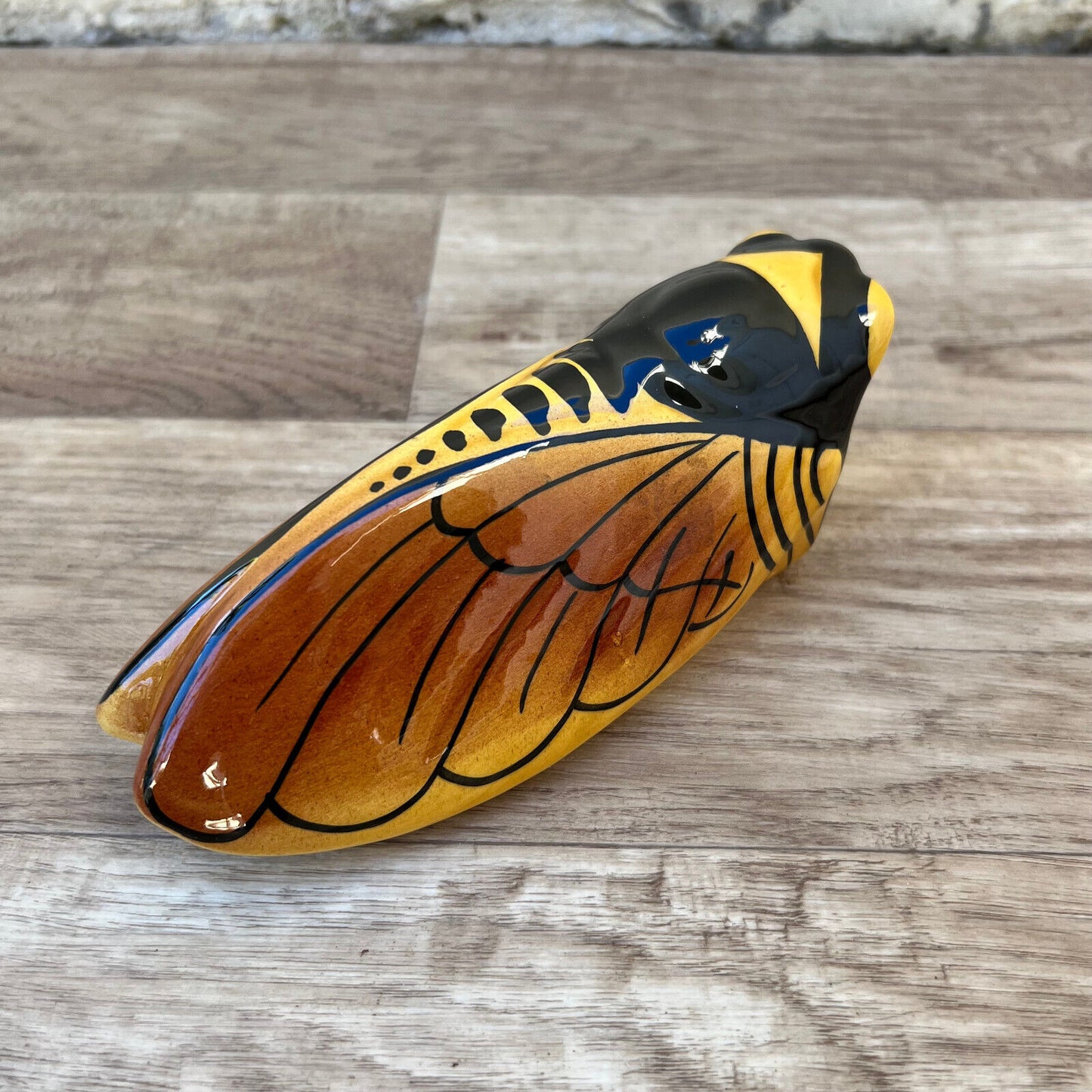 Vintage French MAJOLICA CICADA great shape WALL POCKET VASE 2007228 - Fleamarketfrance