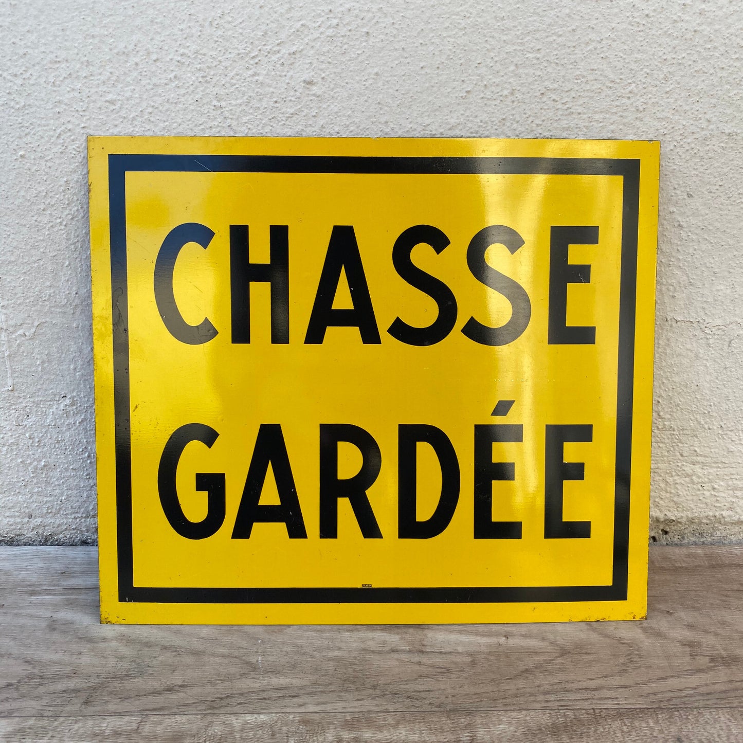 Vintage French Hunting Sign Chasse Gardee Metal Yellow Black 03102216 Unbranded