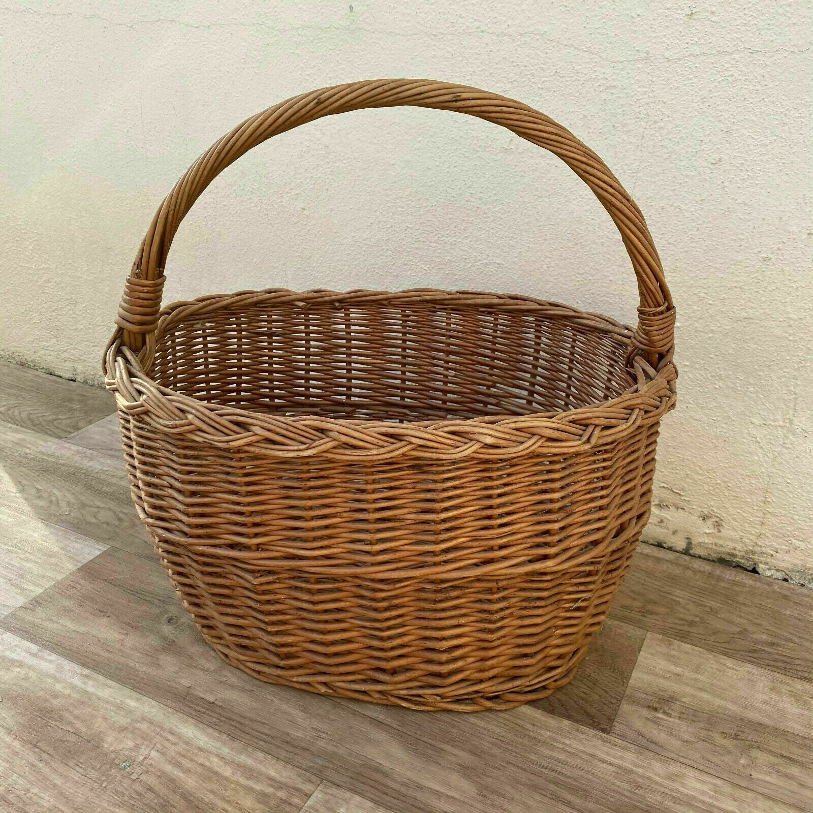 French Wicker Basket market fruits Chic Vintage Woven Rattan LARGE 16062118 - Fleamarketfrance