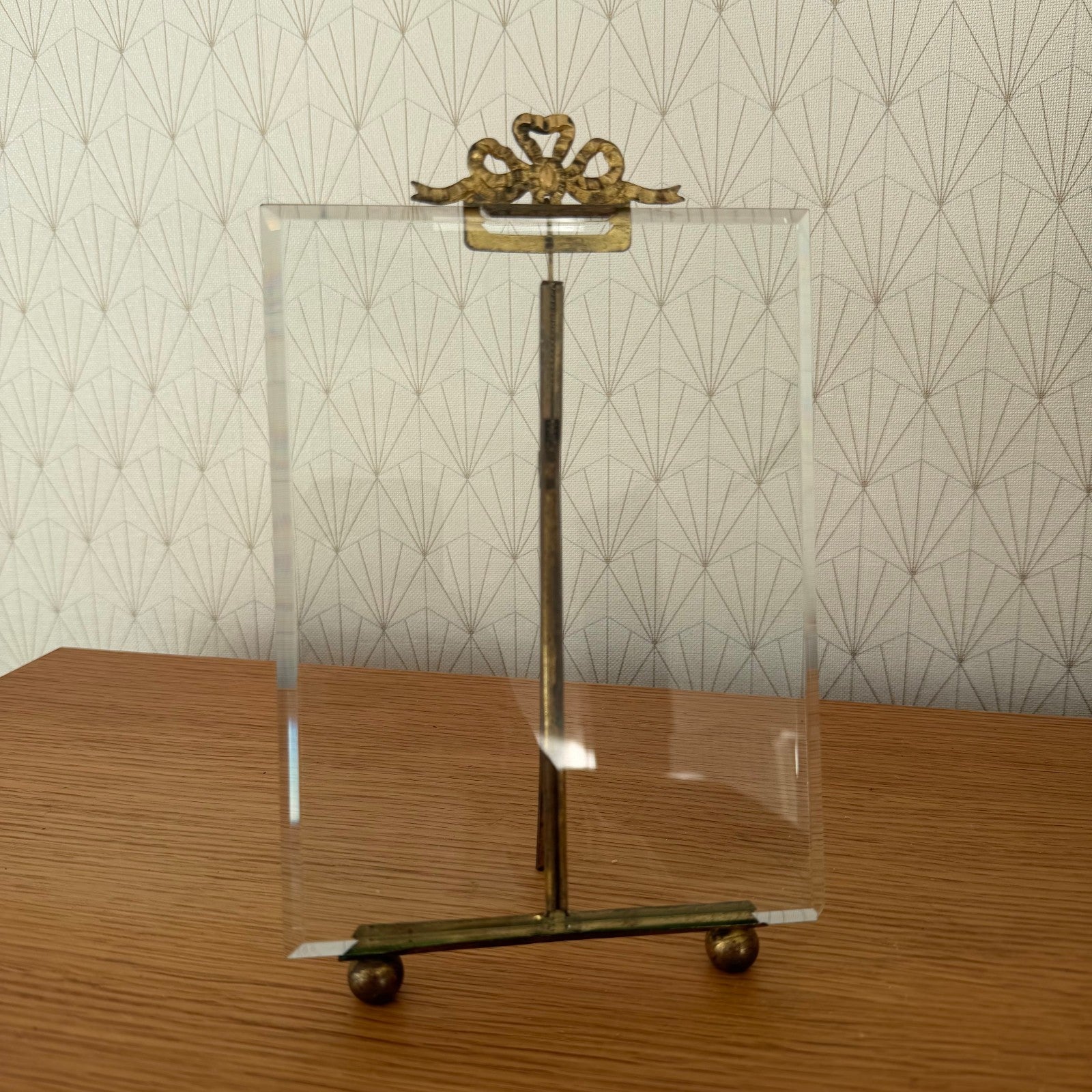 French Vintage Brass Photo Frame Ribbon Bow Glass 6x9.5 Standing 03022612 Fleamarketfrance
