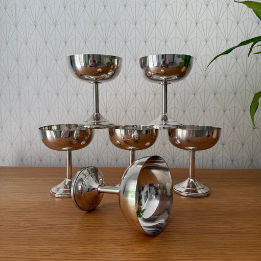 Set Of 6 Vintage Silverplate European Goblet Ice Cream Cup 0807251