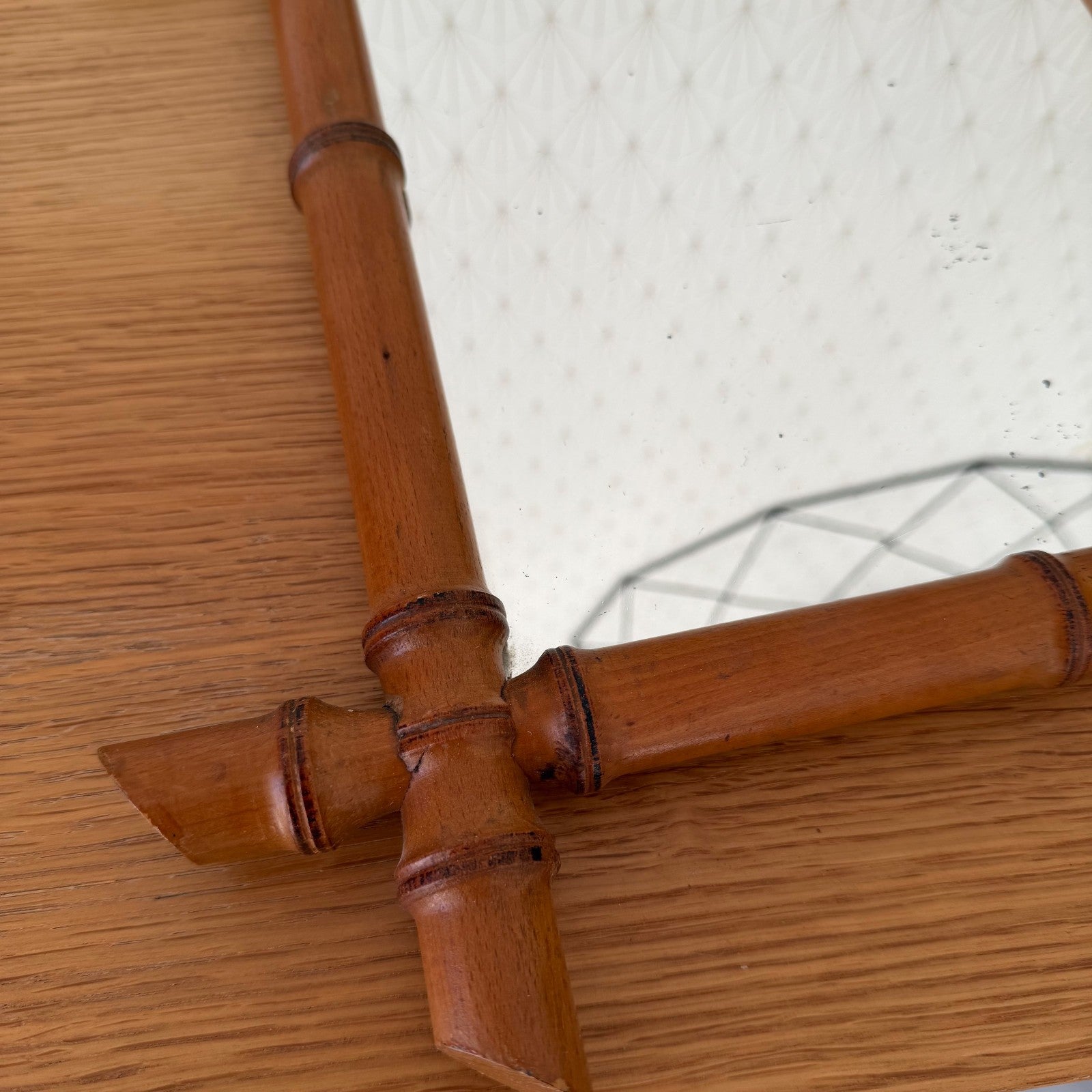 Vintage French wood faux bamboo WALL-HANGING MIRROR 0202268 Fleamarketfrance