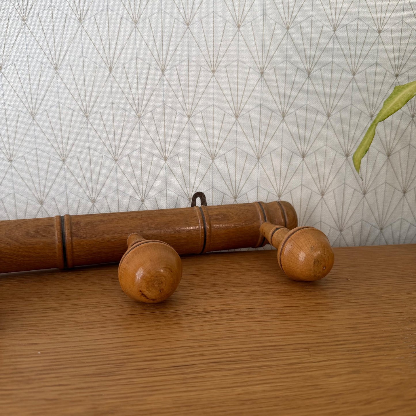 French Bamboo Coat Rack Vintage Wood Wall 5 Peg Hanger 14072610