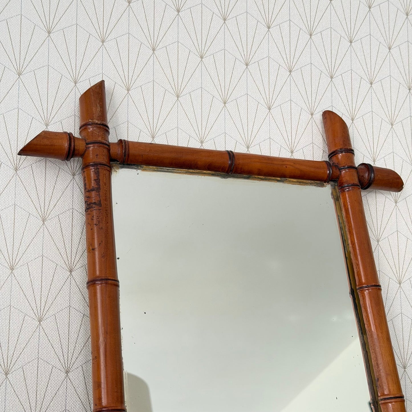 Vintage French wood faux bamboo  WALL-HANGING MIRROR 0210251