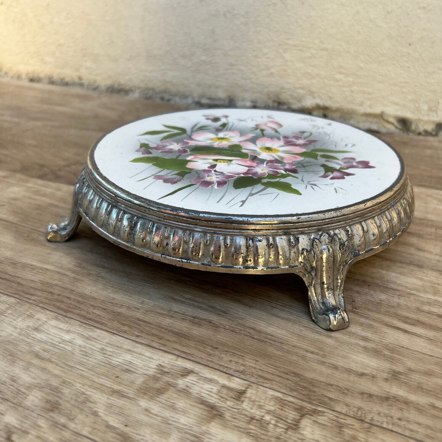 Vintage porcelain metal flowers french Trivet france 2110223 - Fleamarketfrance