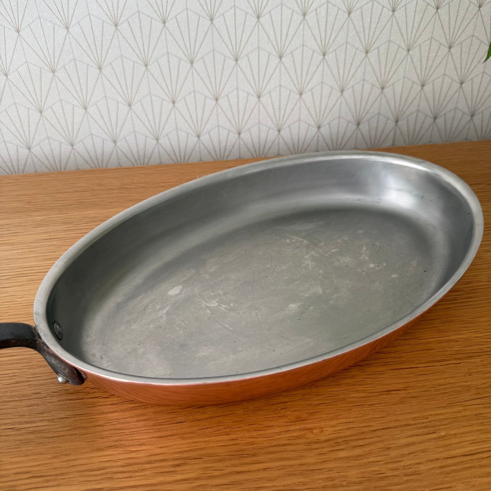 Vintage French Copper Fish Pan Oval Lecellier Villedieu Tin Lined 3008251 Unbranded