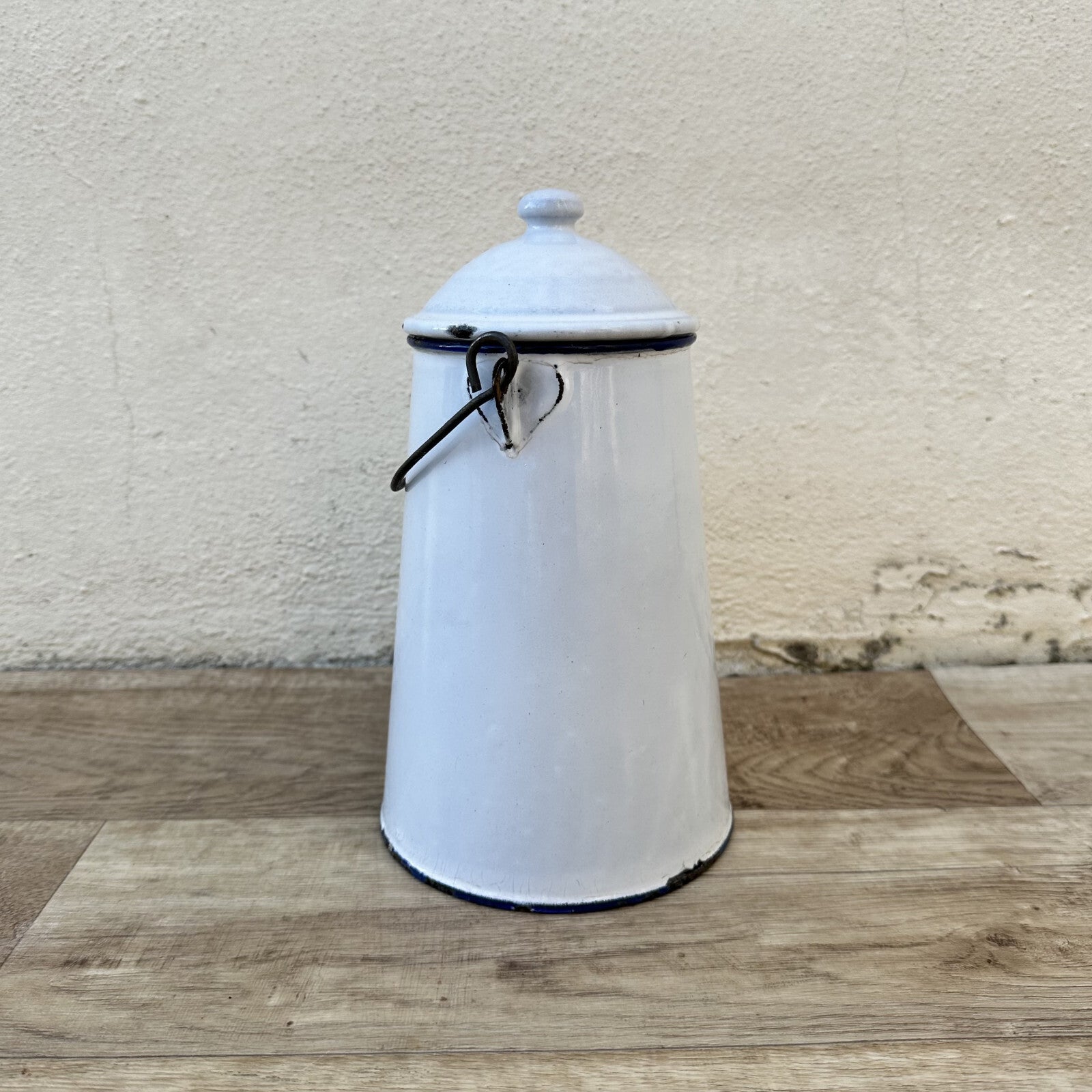 French Enamelware Milk Pot White Black Trim Vintage Farmhouse 1302234 Fleamarketfrance