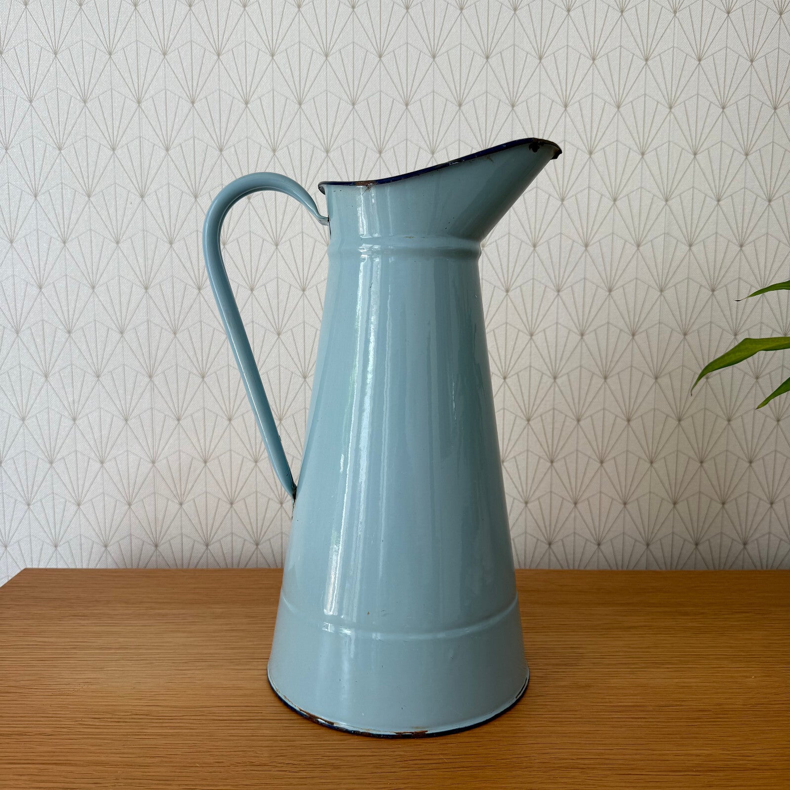 Vintage French Enamel pitcher jug water enameled blue 1206255 Fleamarketfrance