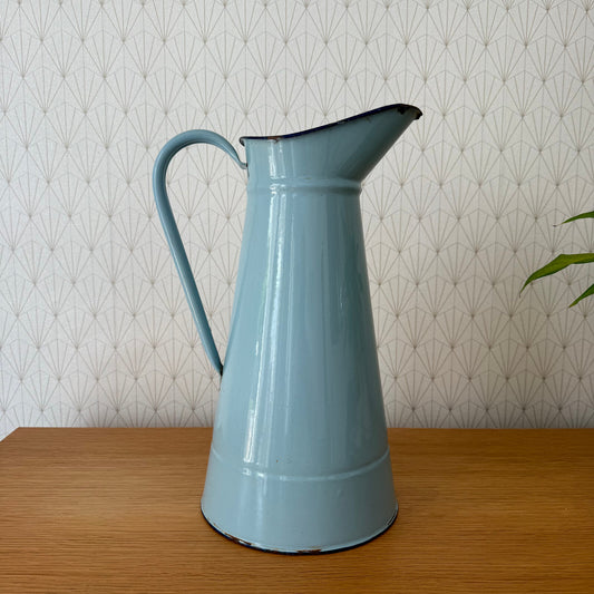 Vintage French Enamel pitcher jug water enameled blue 1206255 Fleamarketfrance