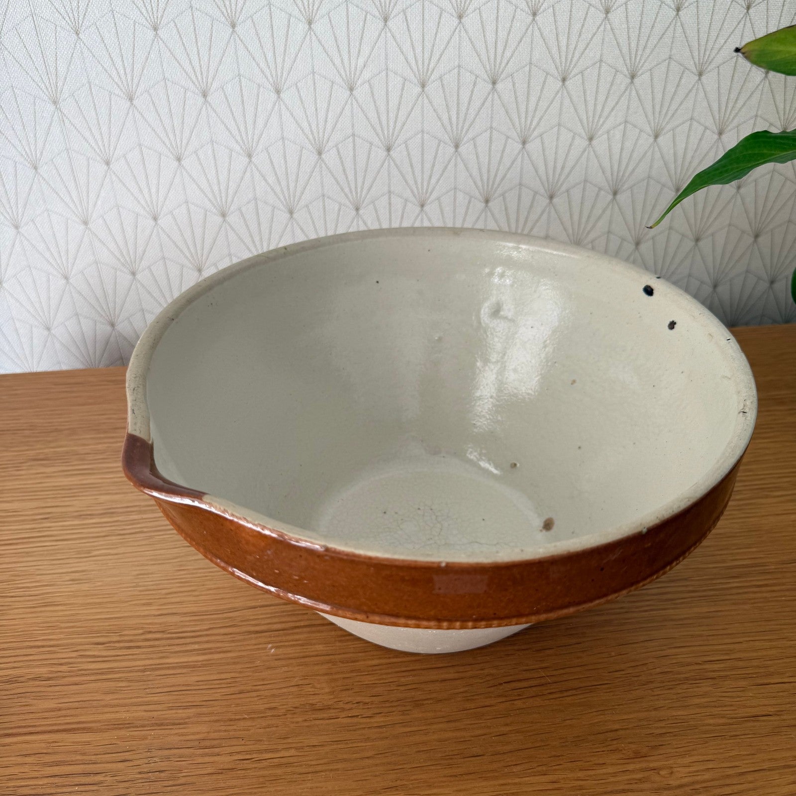 French Stoneware Mixing Bowl Brown Cream Vintage Tian Kitchen 11" 0409255 Fleamarketfrance : French vintage and antique decor