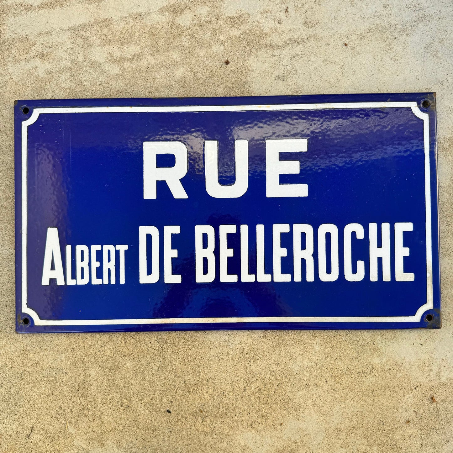 French Enamel Street Sign Rue Albert de Belleroche Vintage Blue 13042445 Fleamarketfrance