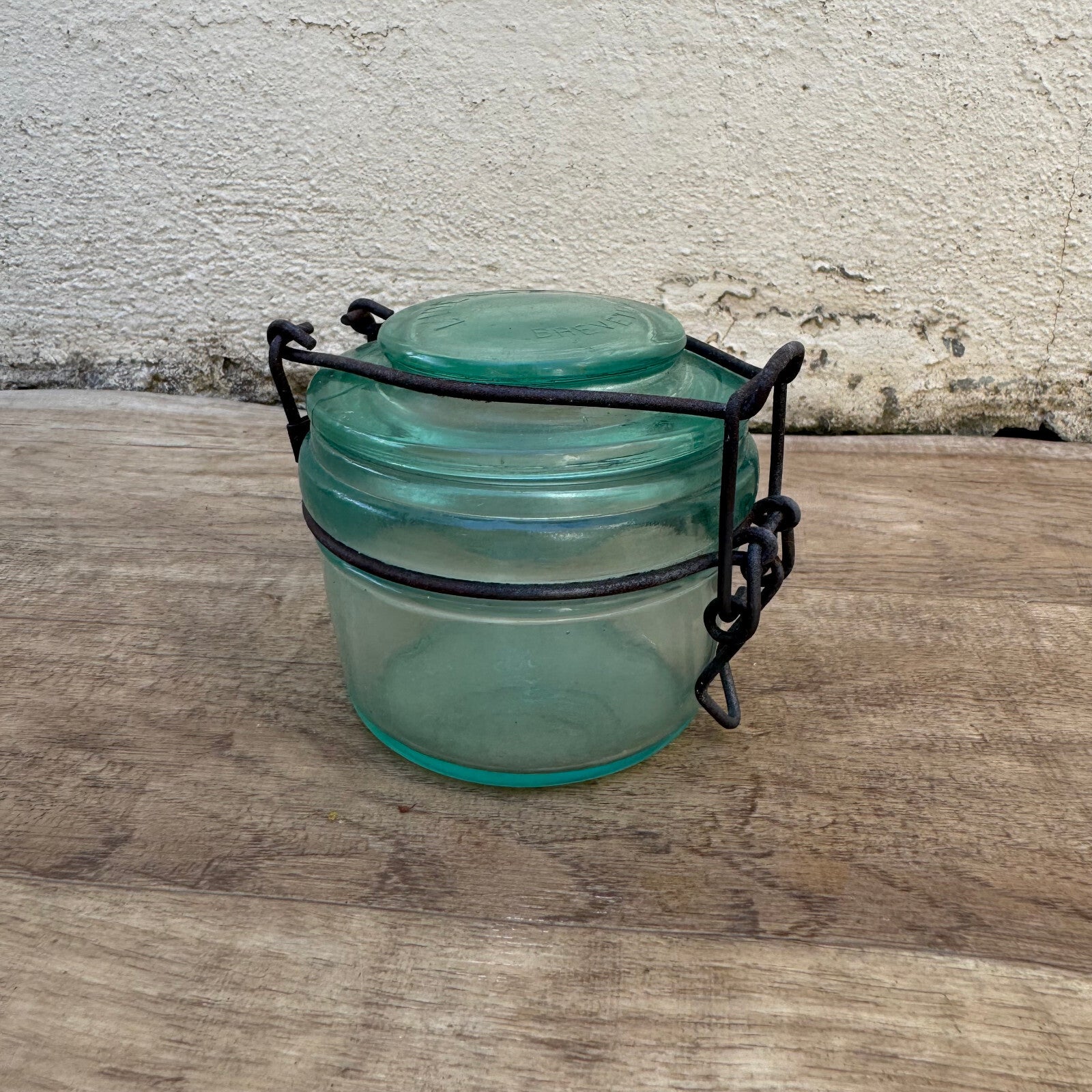 Vintage French Canning Jar La Lorraine Green Glass Wire Bail Closure 0603261 La Lorraine
