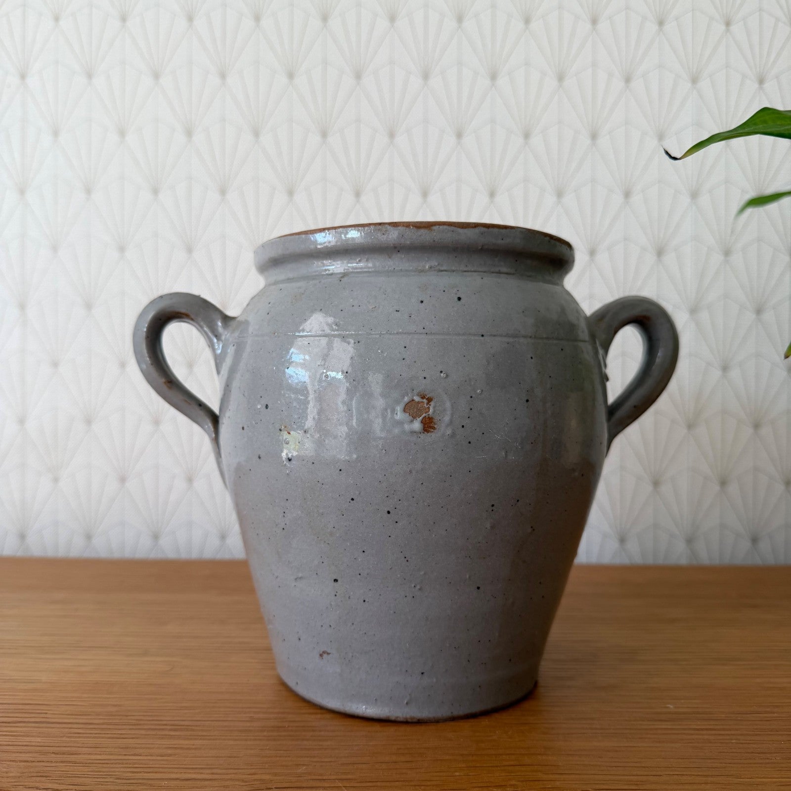 French Confit Pot Grey Stoneware Crock Two Handles Vintage 1812251 Unmarked