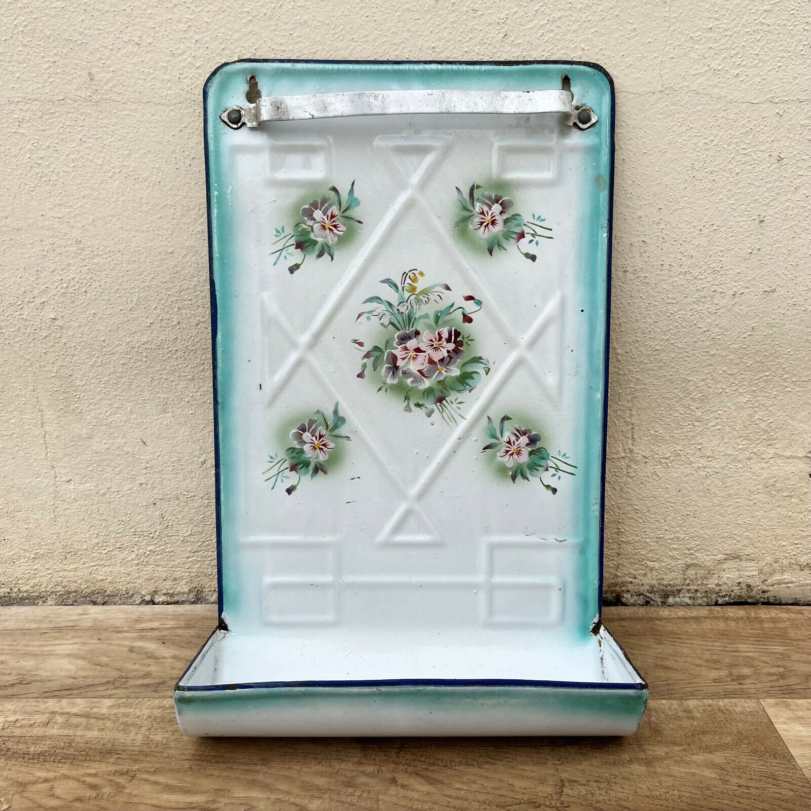 Vintage Enamelware rare blue green  Enamel Utensil enameled flower 23042232 - Fleamarketfrance