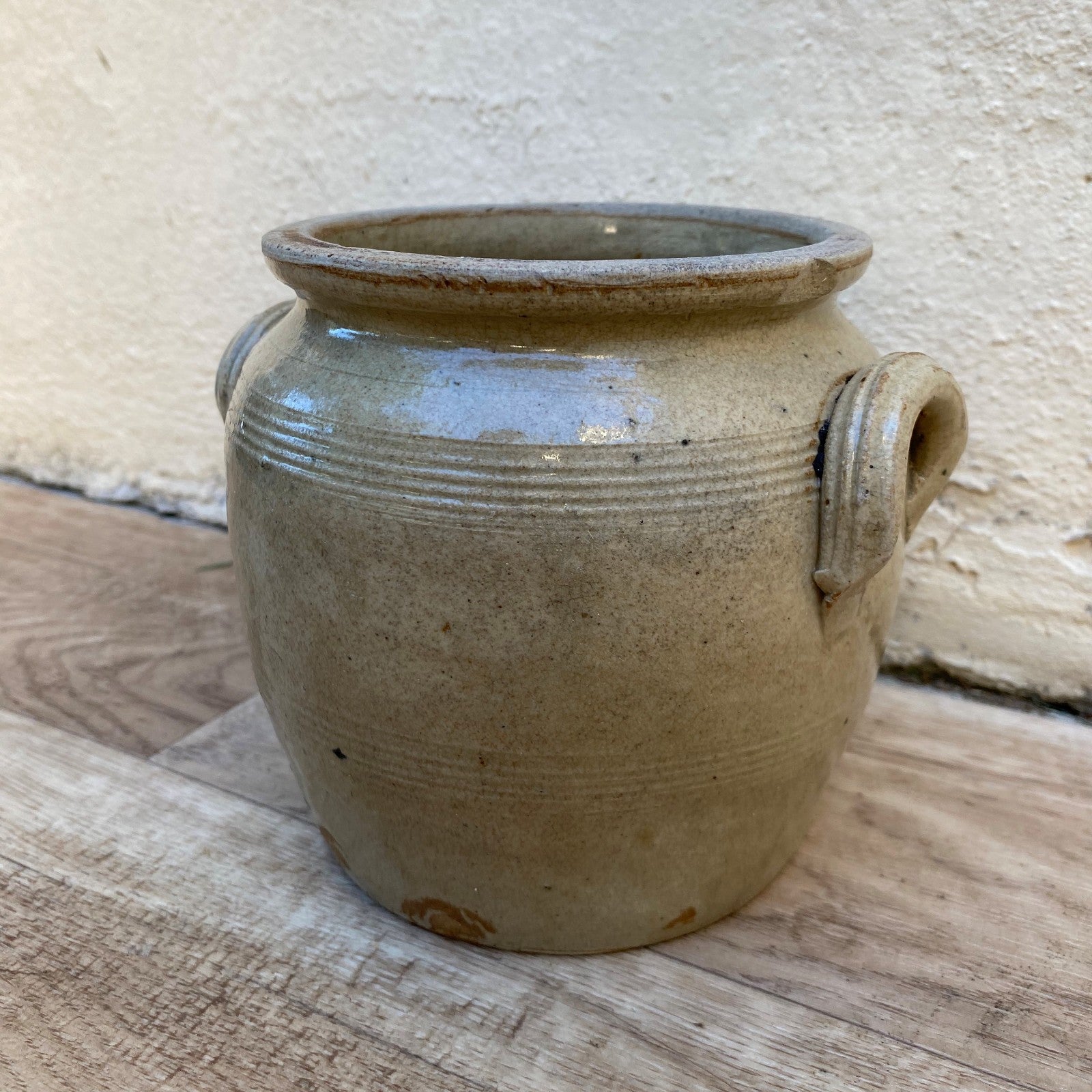 French Stoneware Confit Pot Grey Antique Twin Handles 0407265 Unmarked