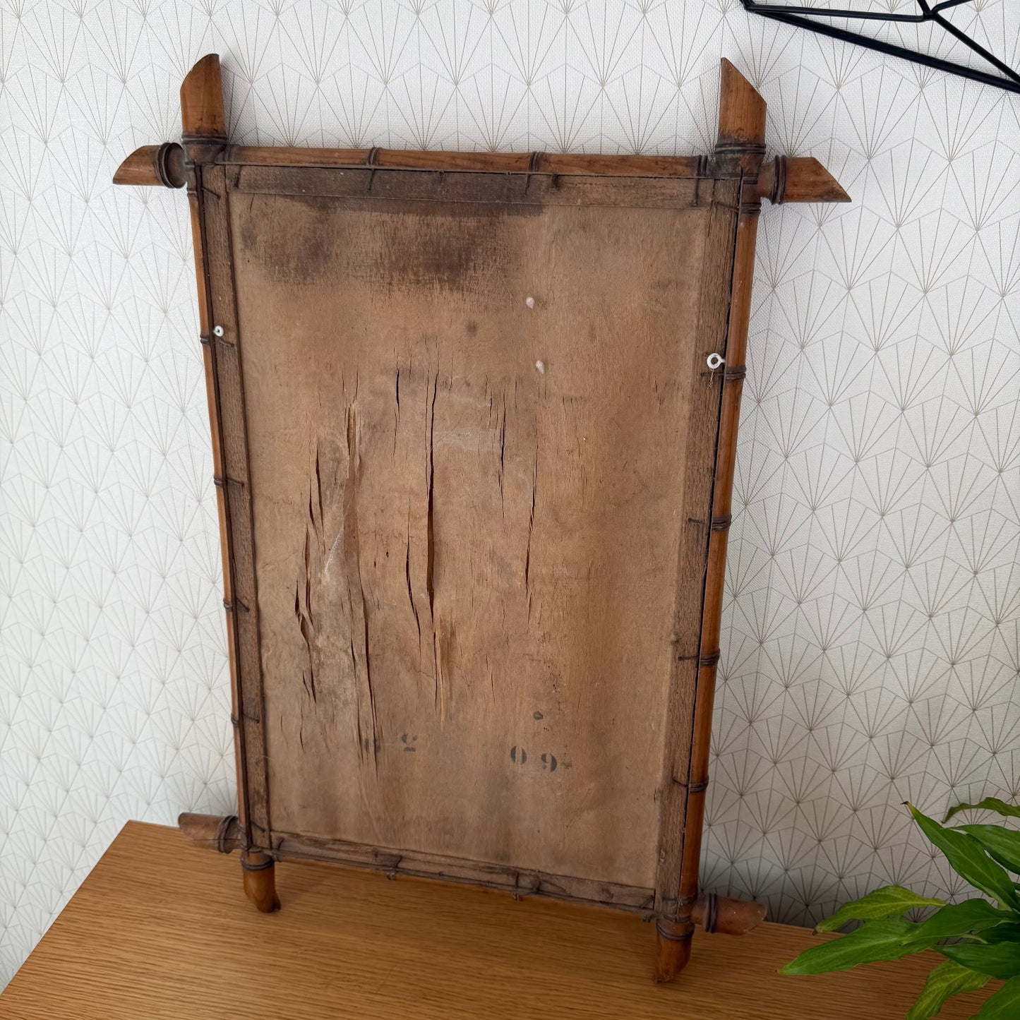 LARGE Vintage French wood faux bamboo  WALL-HANGING MIRROR 1112511