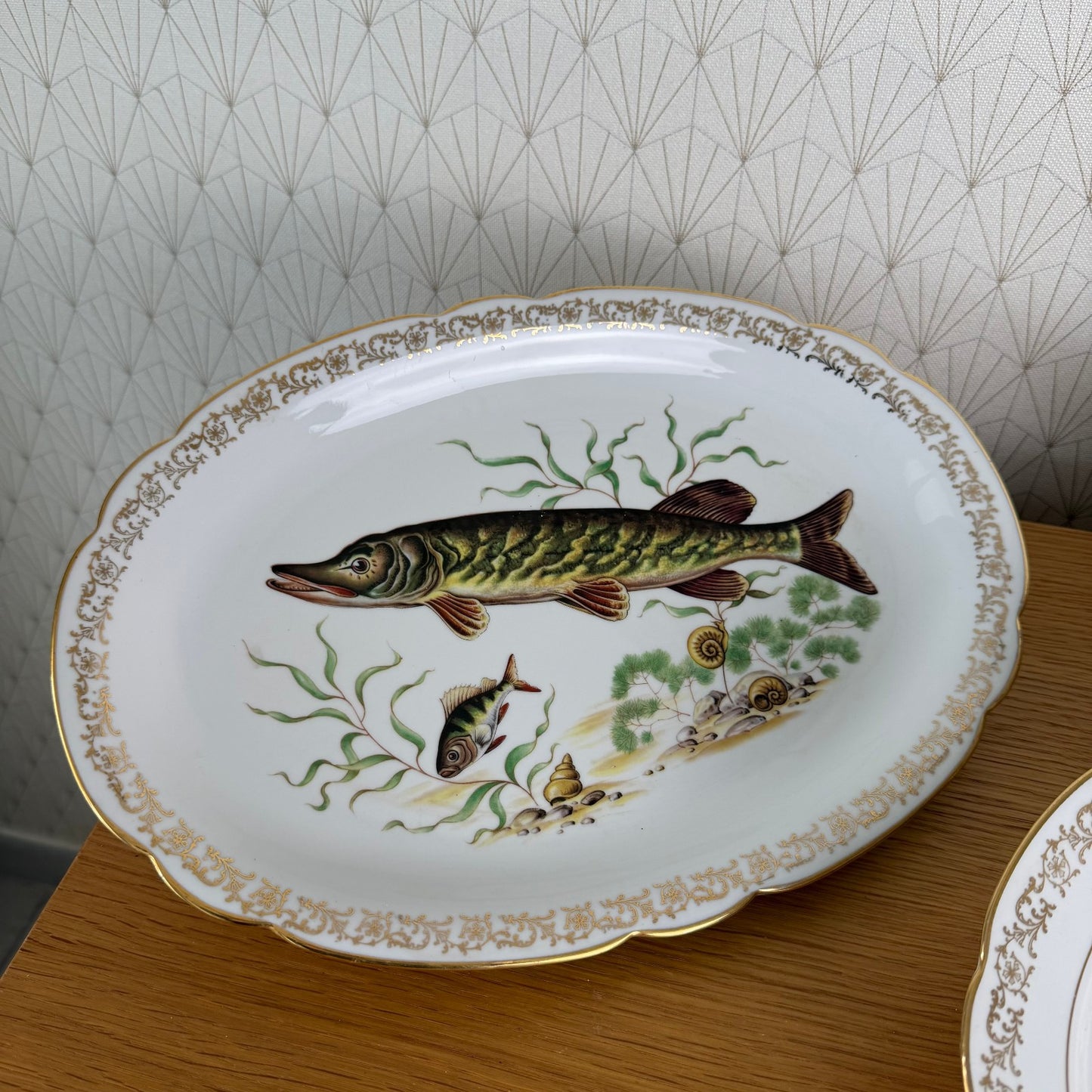 Vintage Bavarian Fish Plates Set 12 Dinner Plates Serving Tray 2710255 Limoges