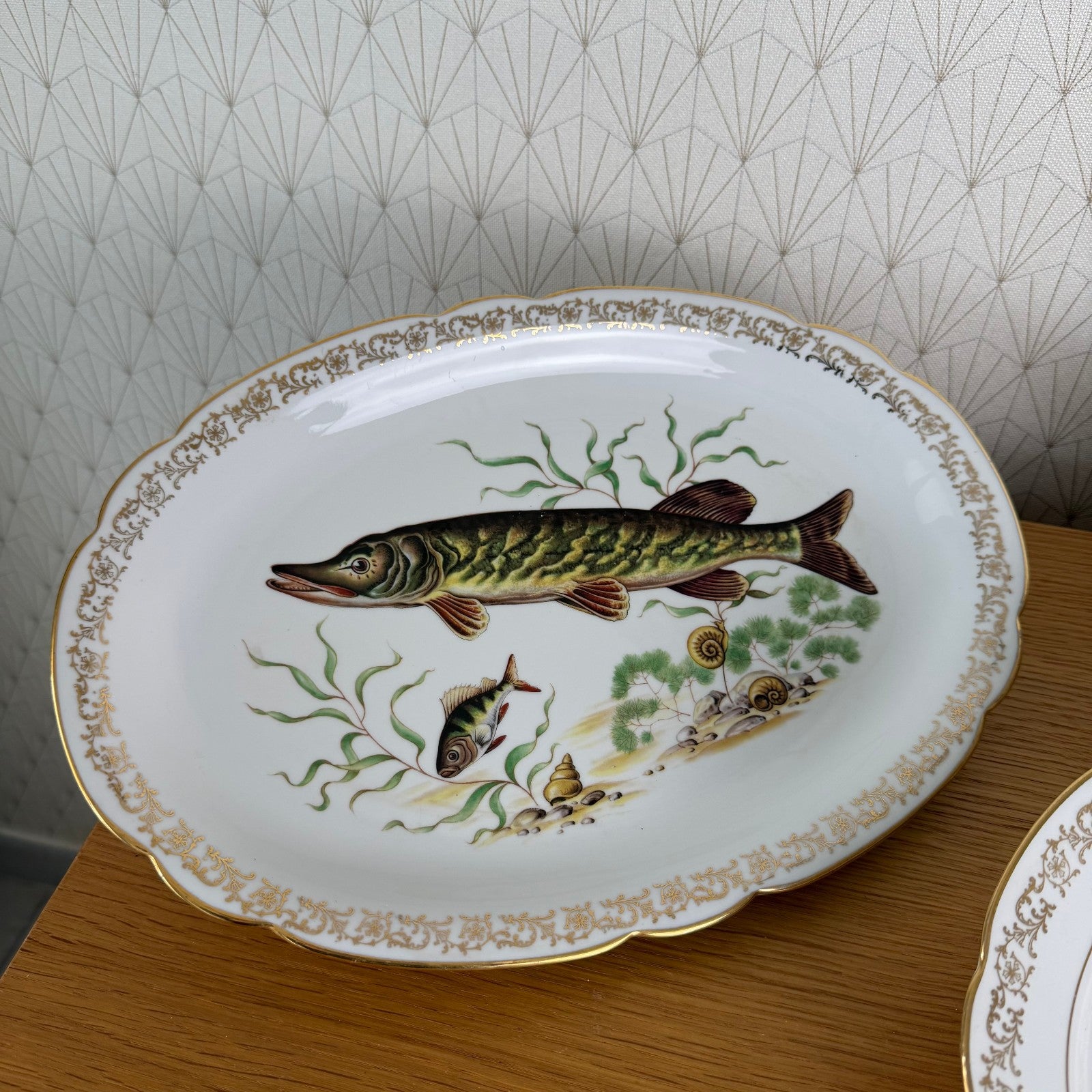 Vintage Bavarian Fish Plates Set 12 Dinner Plates Serving Tray 2710255 Limoges