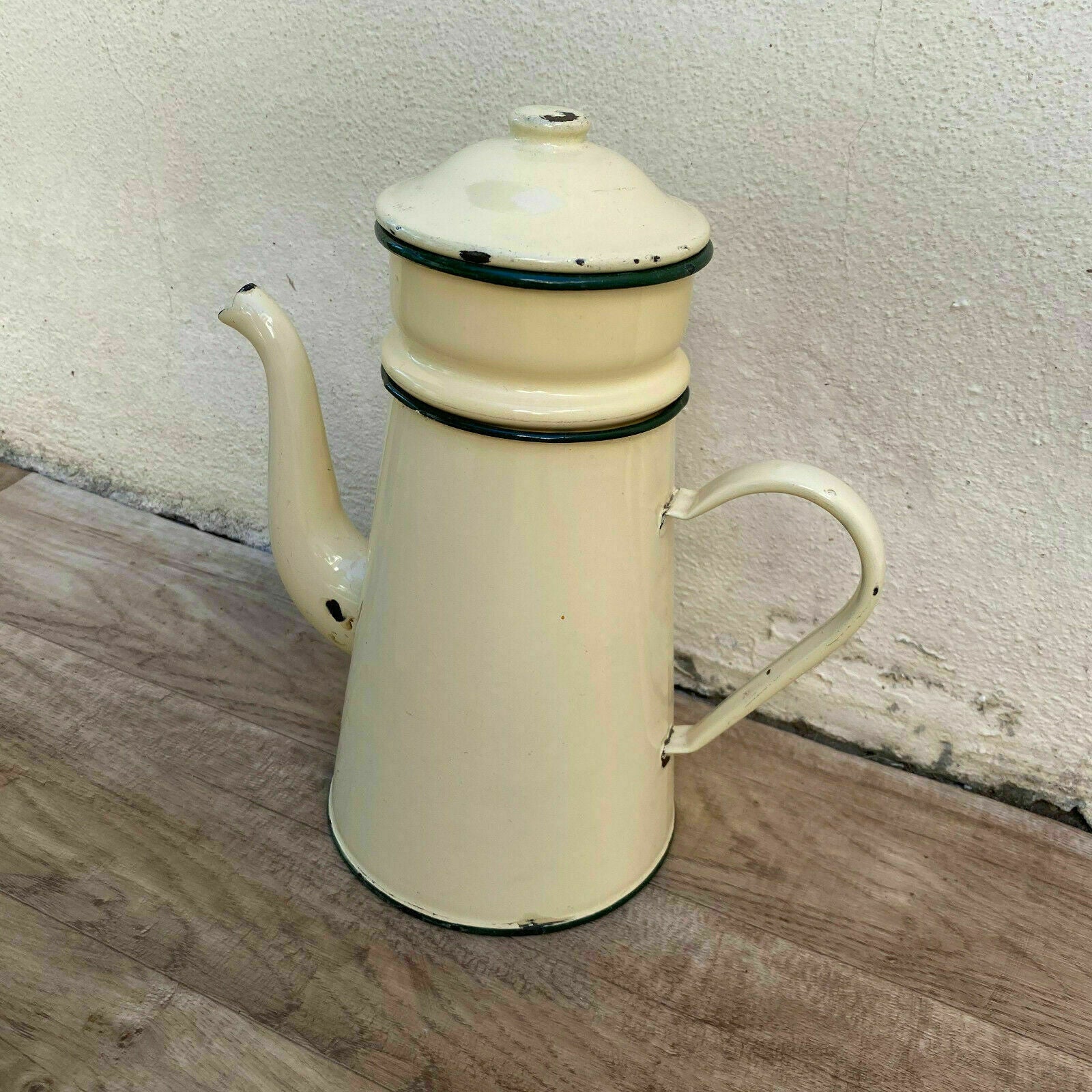 Vintage French Enamelware enameled yellow beige Enamel Coffee Pot 2808209 - Fleamarketfrance