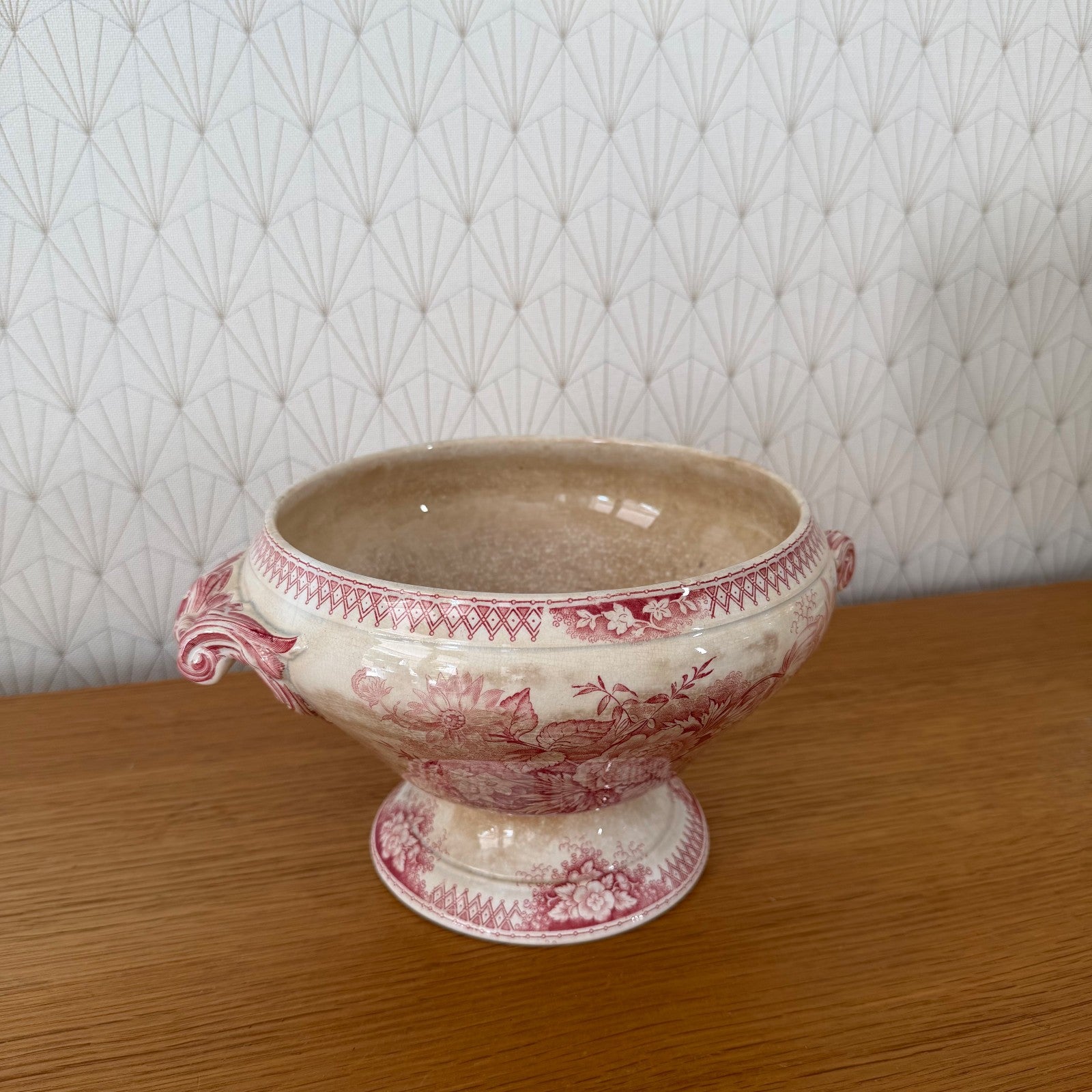 Antique French Sarreguemines Jardiniere Footed Ceramic Bowl Red 1408264 Fleamarketfrance