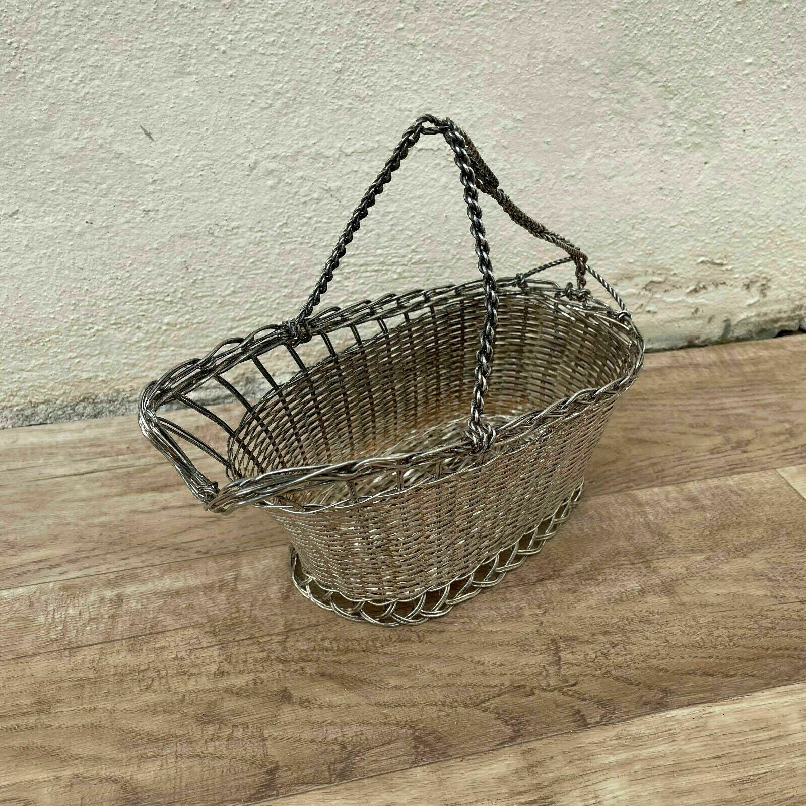French Wire Basket Vintage Metal Serving Bottle Holder Rustic 1405219 Handmade