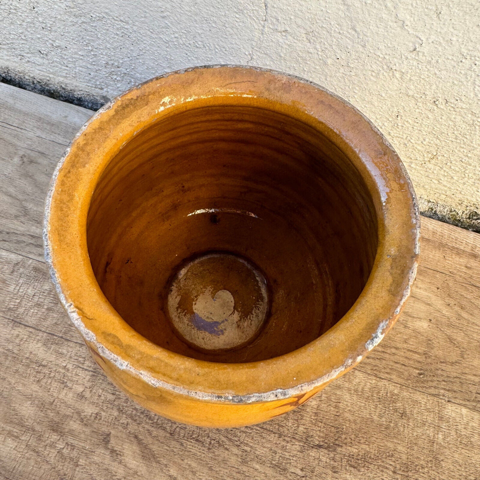 HANDMADE GLAZED RED YELLOW ANTIQUE FRENCH HONEY POT TERRACOTTA 1202252 - Fleamarketfrance