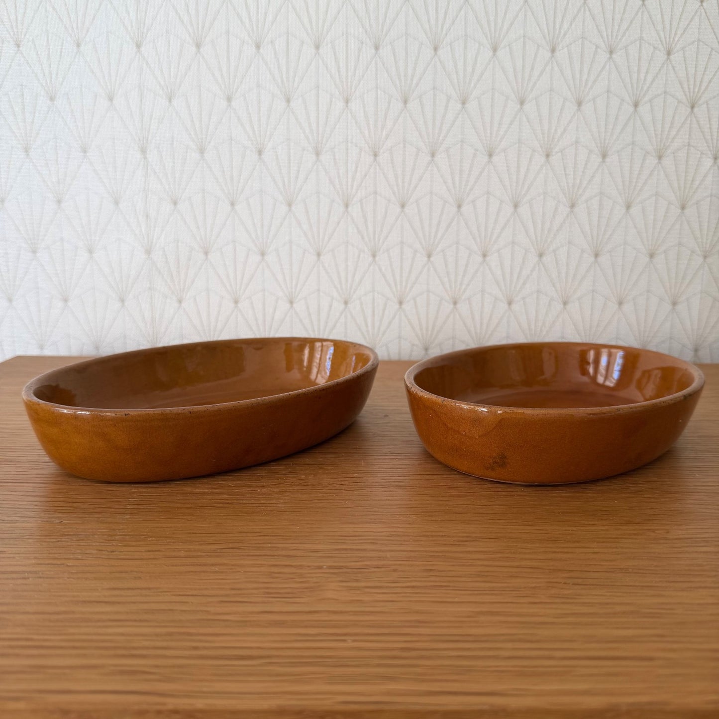 2 Vintage French Glazed Terracotta Gratin Dish Oval Rustic Pottery 1606267 Fleamarketfrance