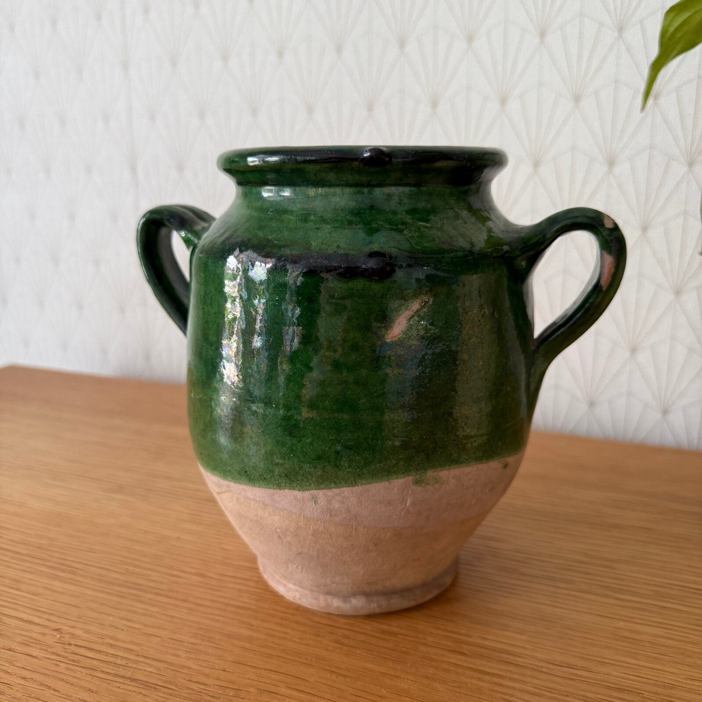 RARE HANDMADE GLAZED GREEN ANTIQUE FRENCH CONFIT POT SMALL TERRACOTTA 3108251 Unmarked