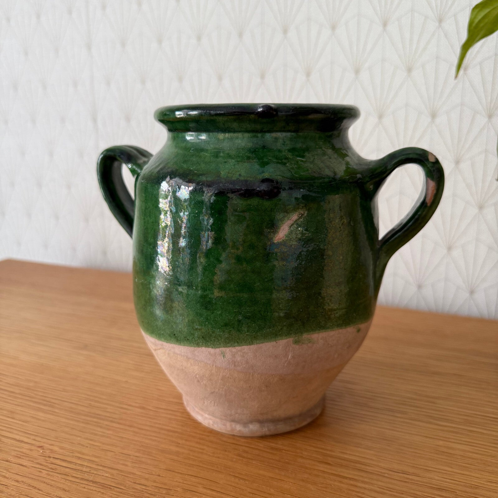 RARE HANDMADE GLAZED GREEN ANTIQUE FRENCH CONFIT POT SMALL TERRACOTTA 3108251 Unmarked