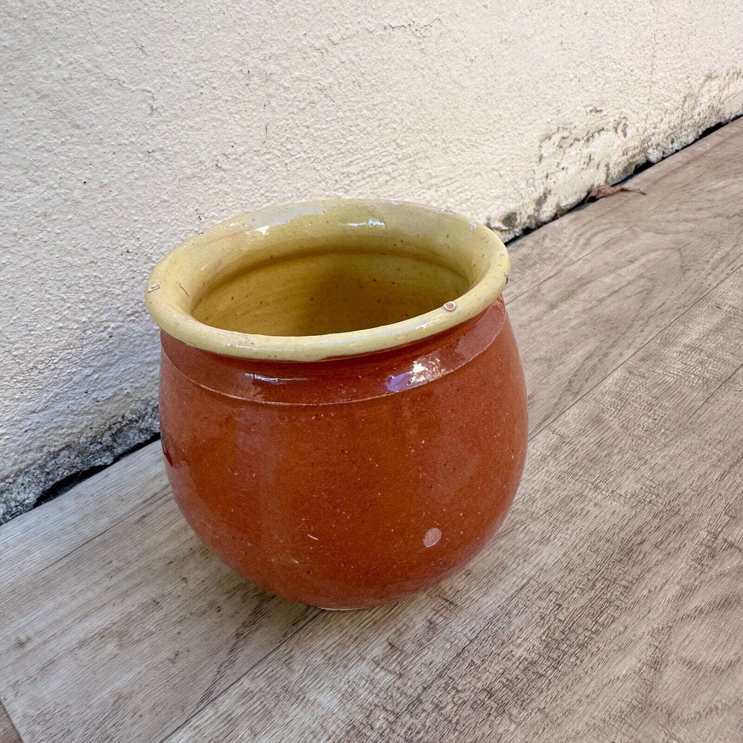 HANDMADE GLAZED YELLOW FRENCH CONFIT JAM POT SMALL STONEWARE 4 1/4" 2009232 - Fleamarketfrance