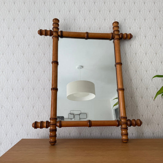 Vintage French wood faux bamboo  WALL-HANGING MIRROR 1707252