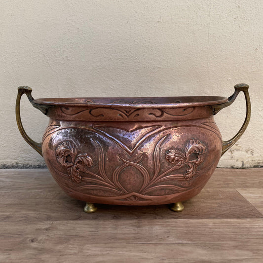 Vintage French Copper Flower Plant Pot Decorated 1301251 - Fleamarketfrance