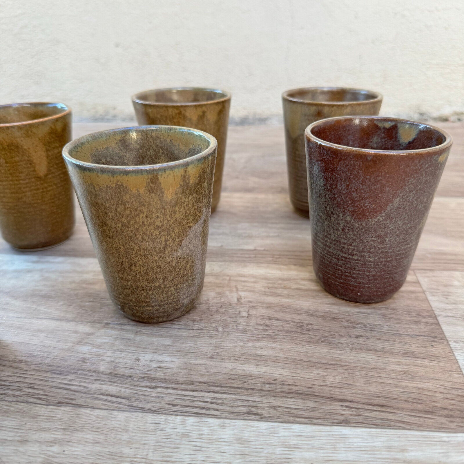 set of 6 GRESPOTS DIGOIN French VINTAGE STONEWARE cups glasses 1201254 - Fleamarketfrance