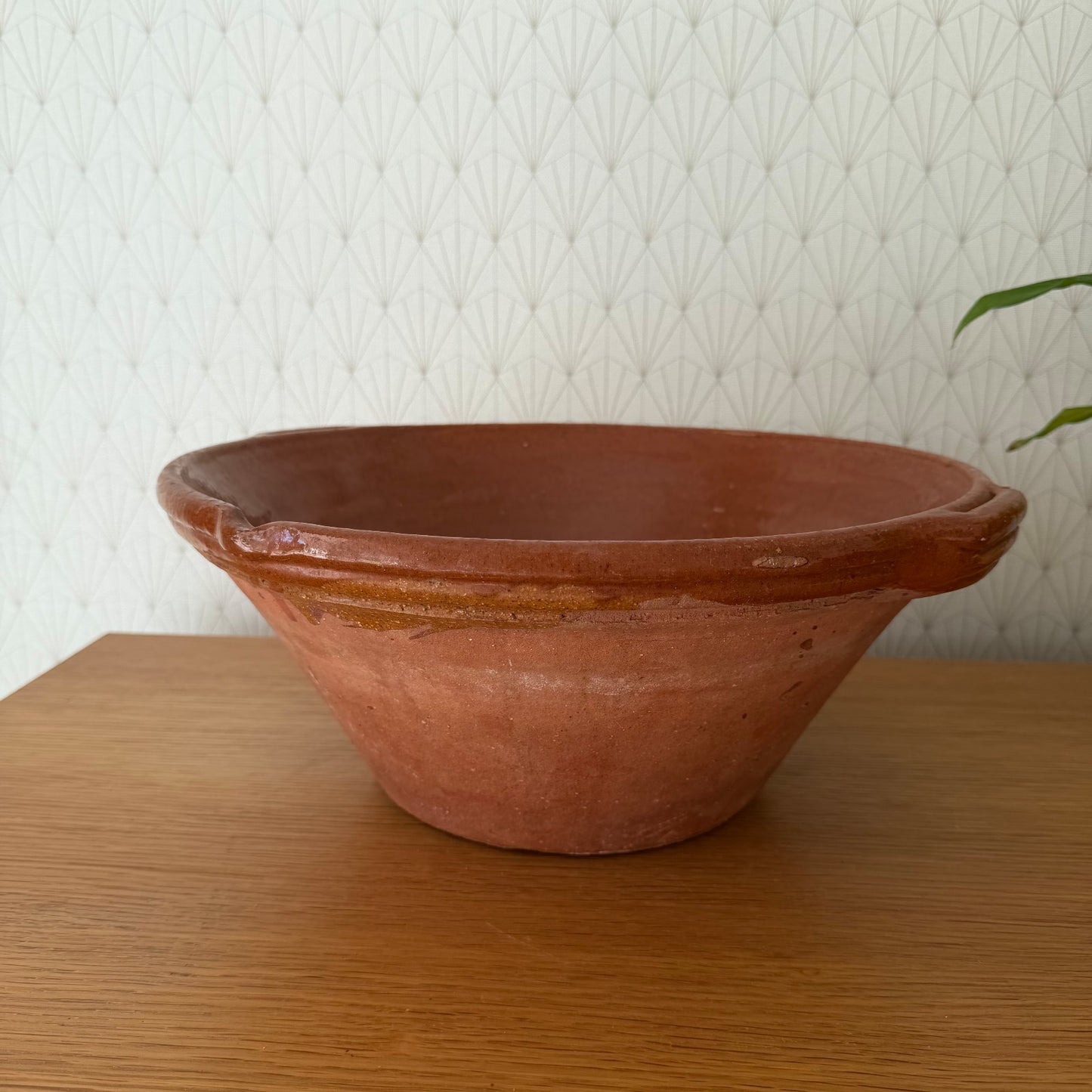VINTAGE FRENCH GLAZED TERRACOTTA SALAD MIXING BOWL TERRINE TIAN 14 3/4" 0312254