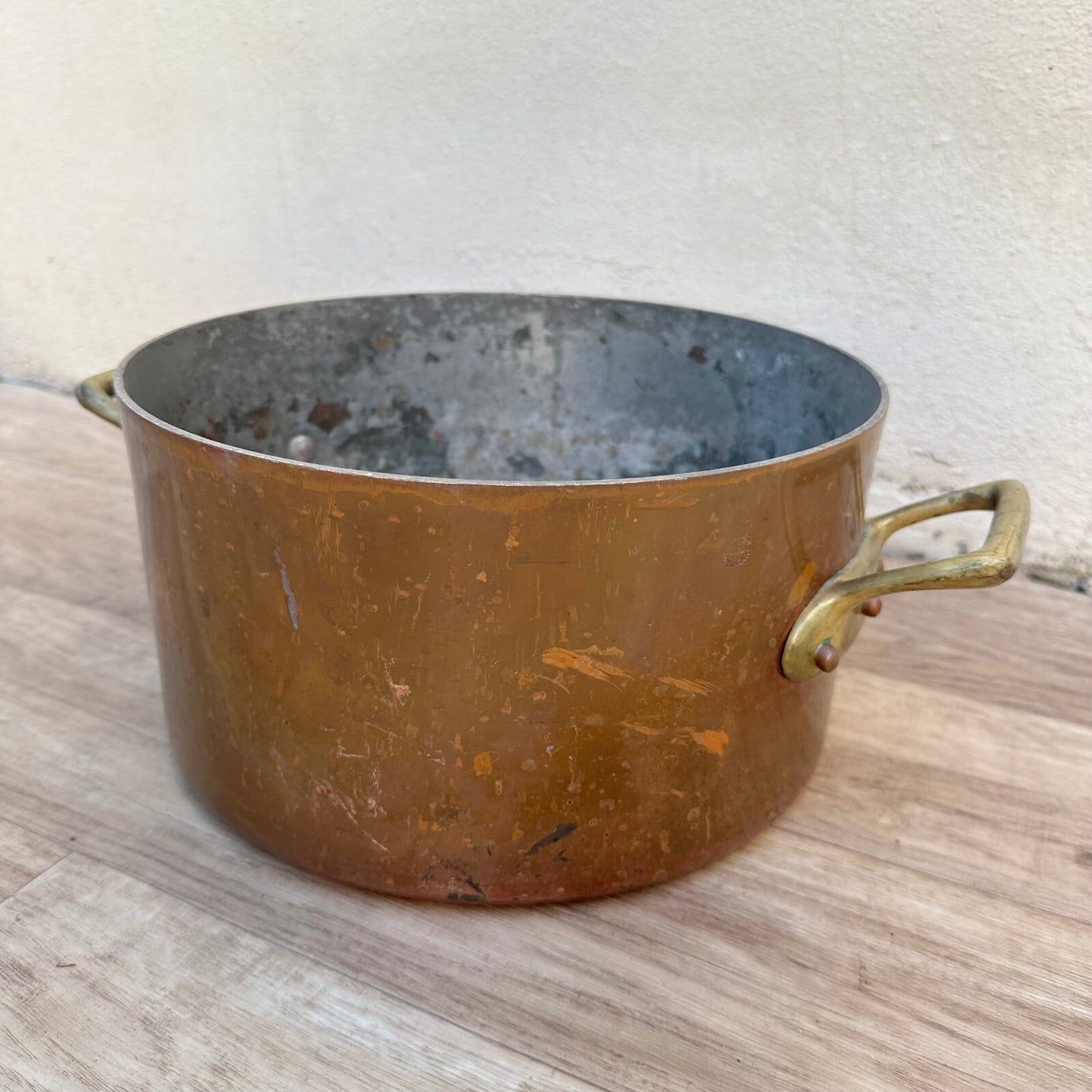Vintage French Copper Stockpot Villedieu Cookware Brass Handles 24072311 Fleamarketfrance