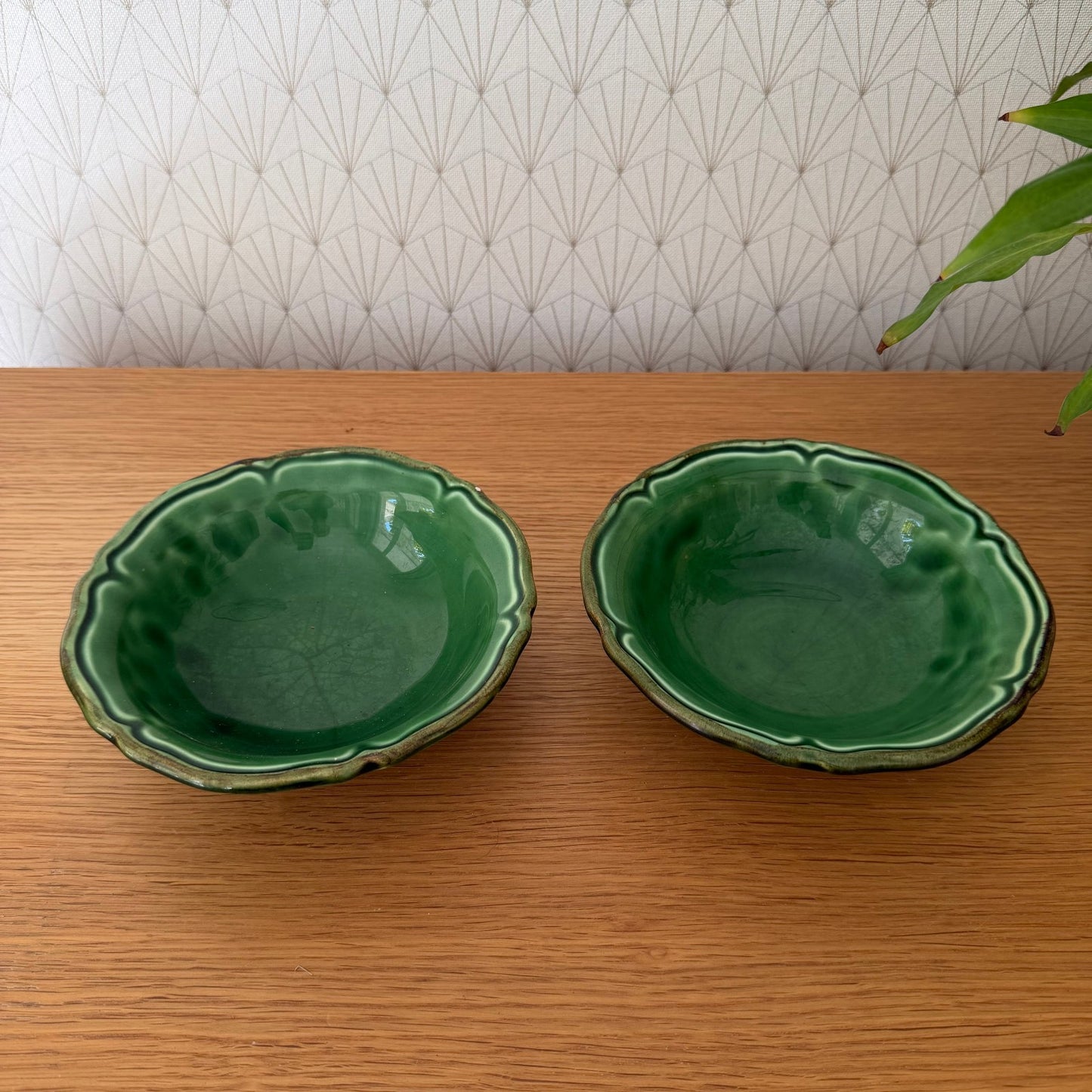 Atelier Du Sage France Soup Bowls Set of 2 Hand Painted Green Dieulefit 201026 Atelier Du Sage