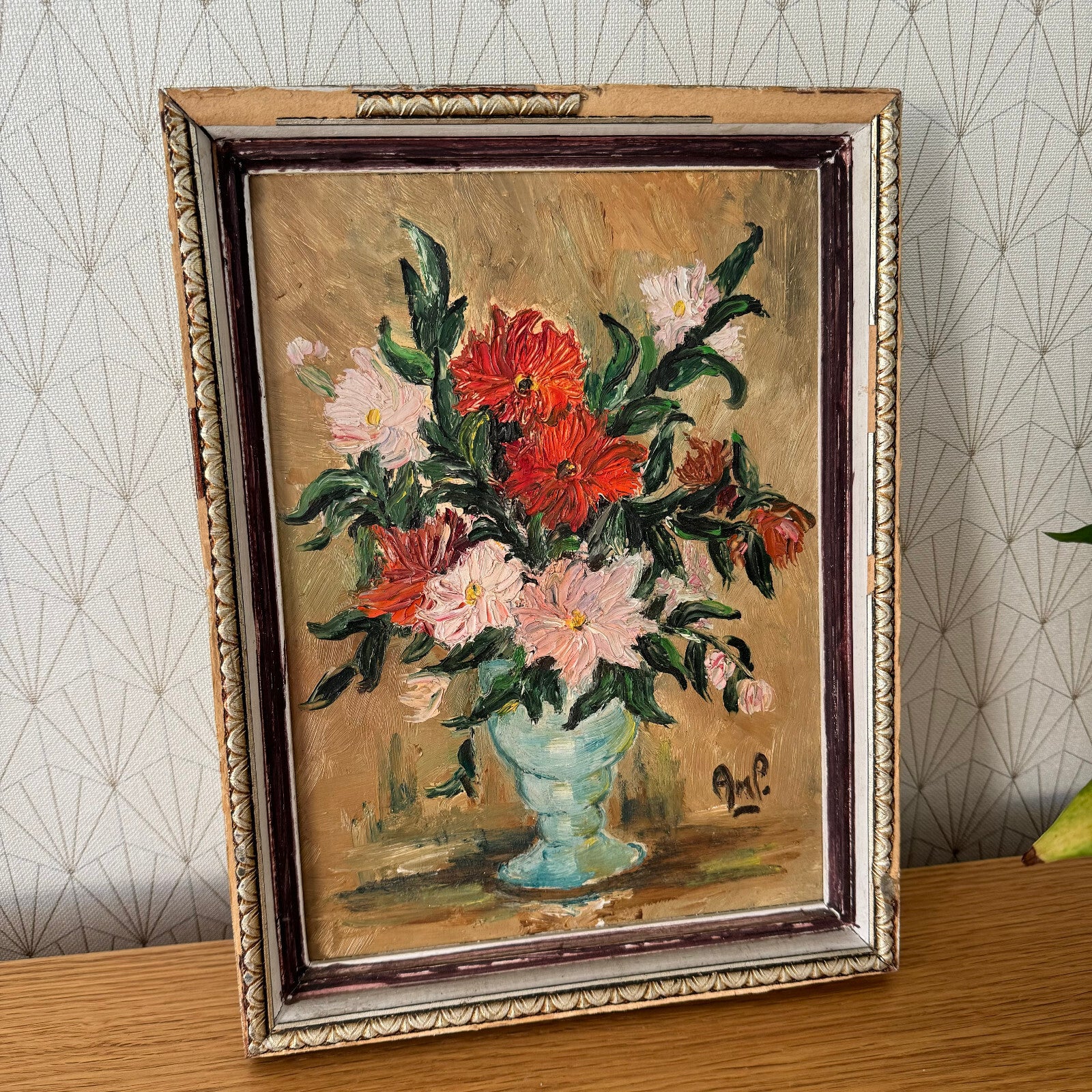 French still life flowers painting with frame signed 2404248 Fleamarketfrance