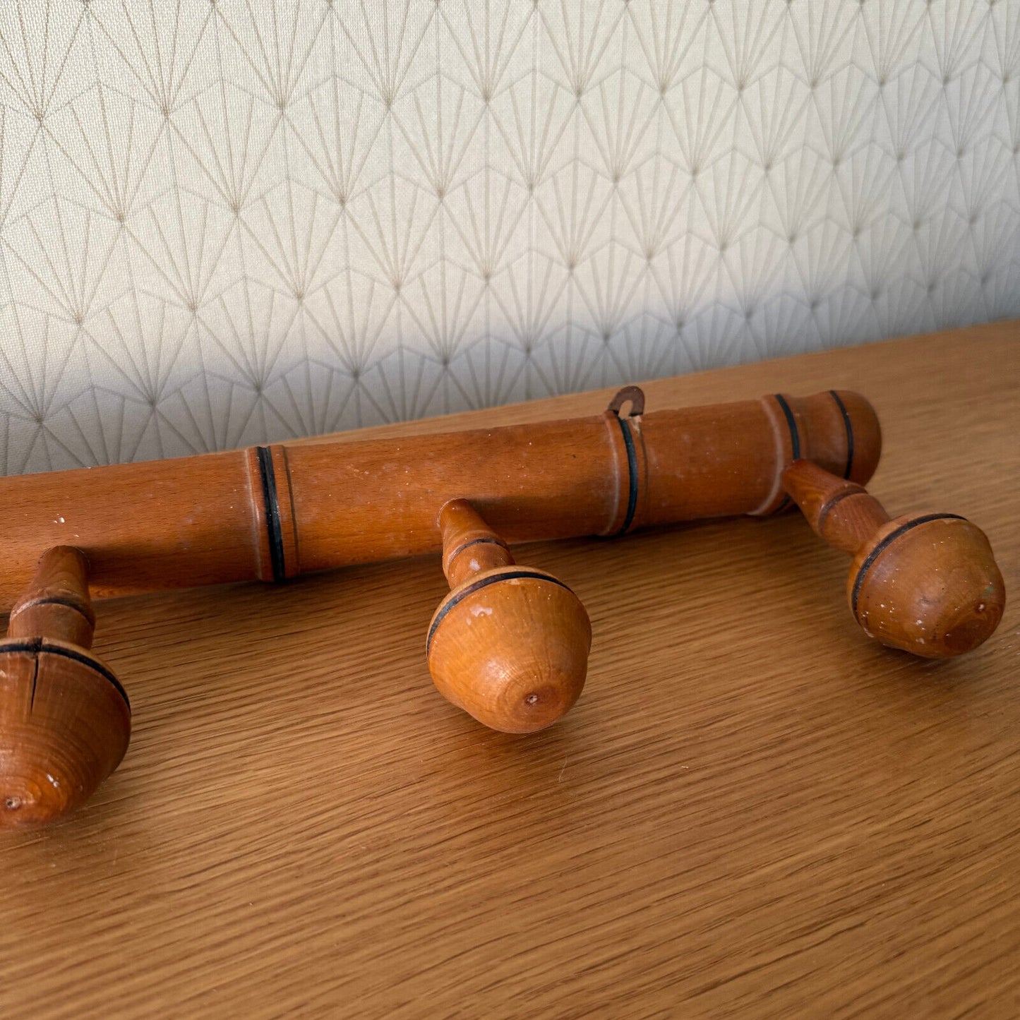 Vintage French Coat Hook Hat 5 Pegs Hanger Faux Bamboo rack 03042513 Unbranded