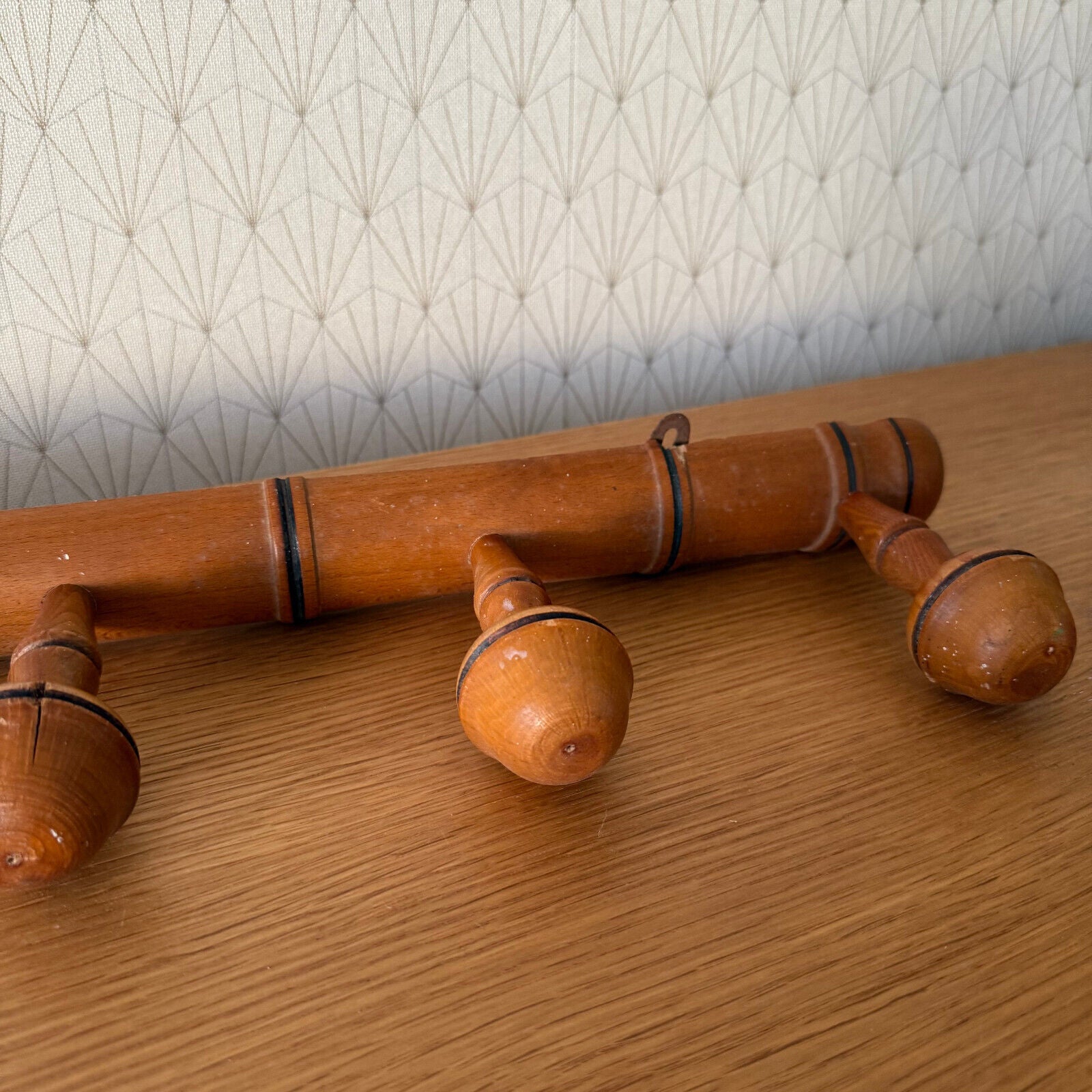 Vintage French Coat Hook Hat 5 Pegs Hanger Faux Bamboo rack 03042513 Unbranded
