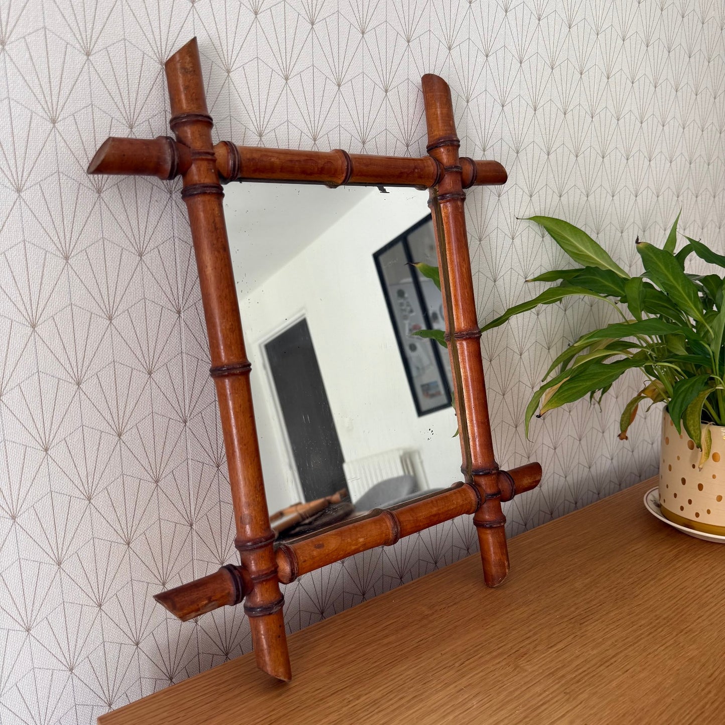Vintage French wood faux bamboo  WALL-HANGING MIRROR 03072513