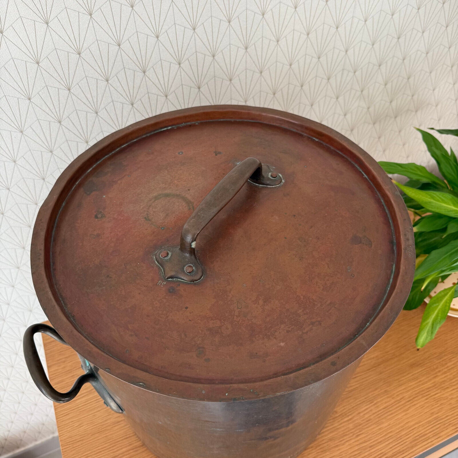 HUGE French stock pot antique Copper Cookware 15 3/4" 0112241 - Fleamarketfrance