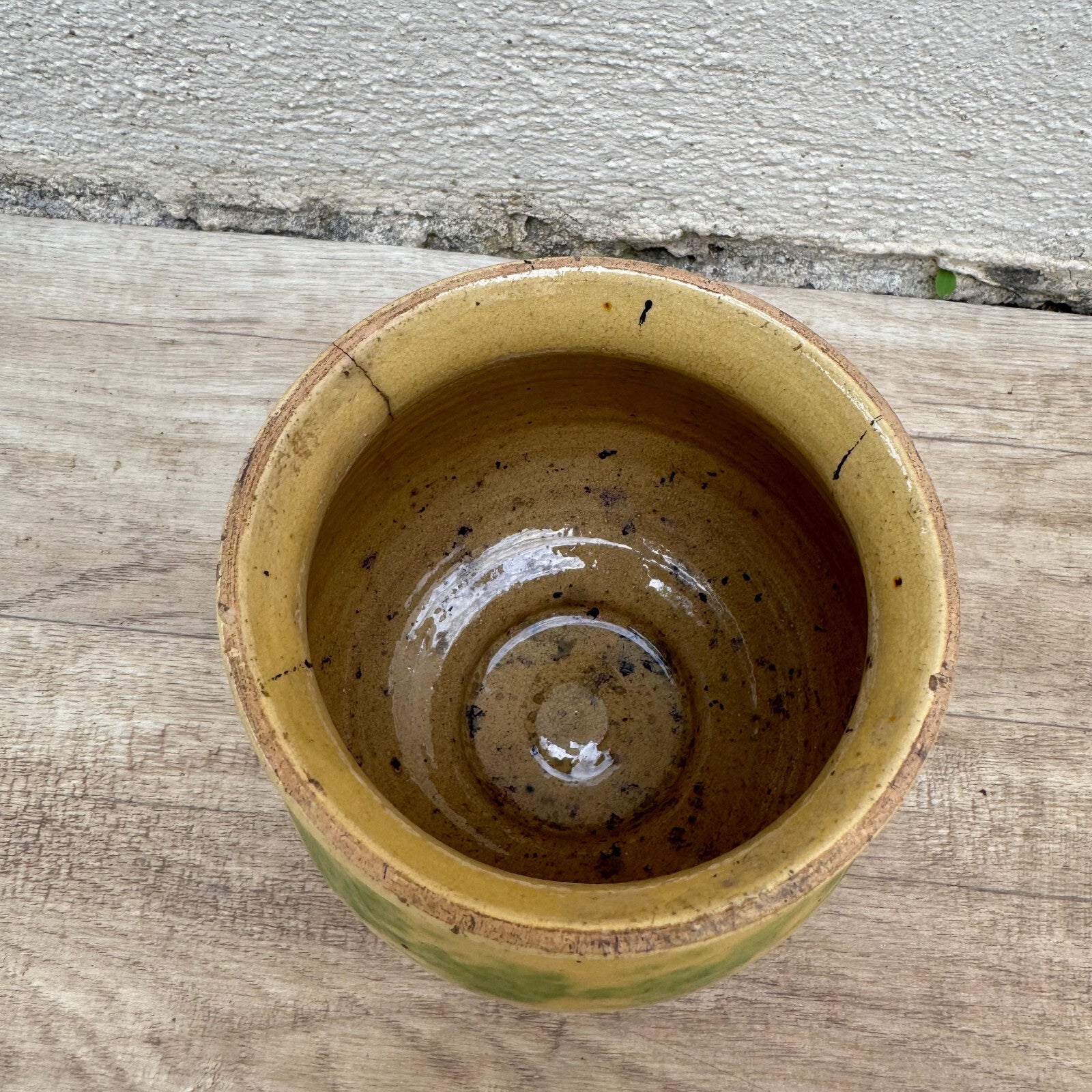 Antique French Confit Pot Yellow Green Glazed Stoneware Jar 1909242 Unmarked