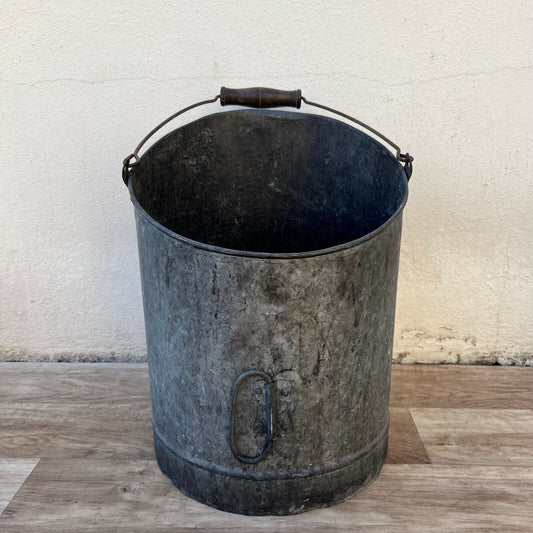 Vintage French Zinc Galvanized Charcoal Bucket Scuttle Handle 04032228 - Fleamarketfrance