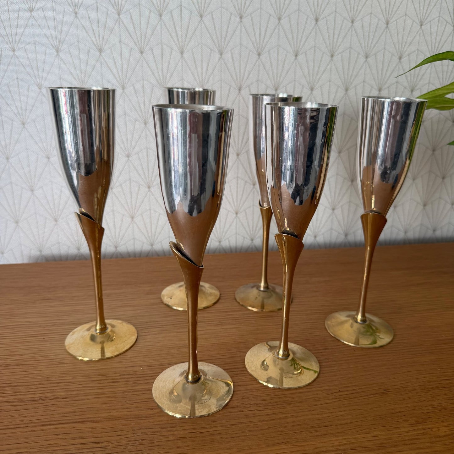Set 6 French Vintage Brass Silverplate Champagne Flutes 27062623 Veuve Clicquot