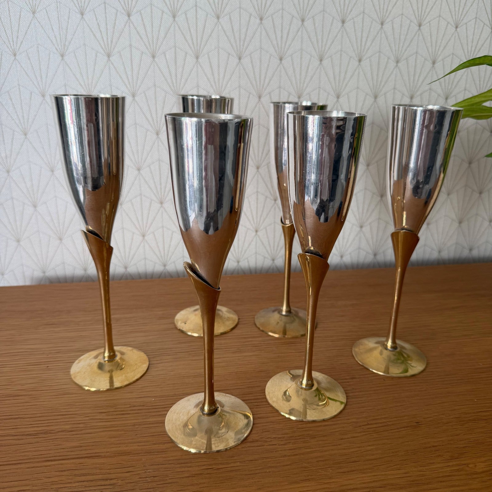 Set 6 French Vintage Brass Silverplate Champagne Flutes 27062623 Veuve Clicquot